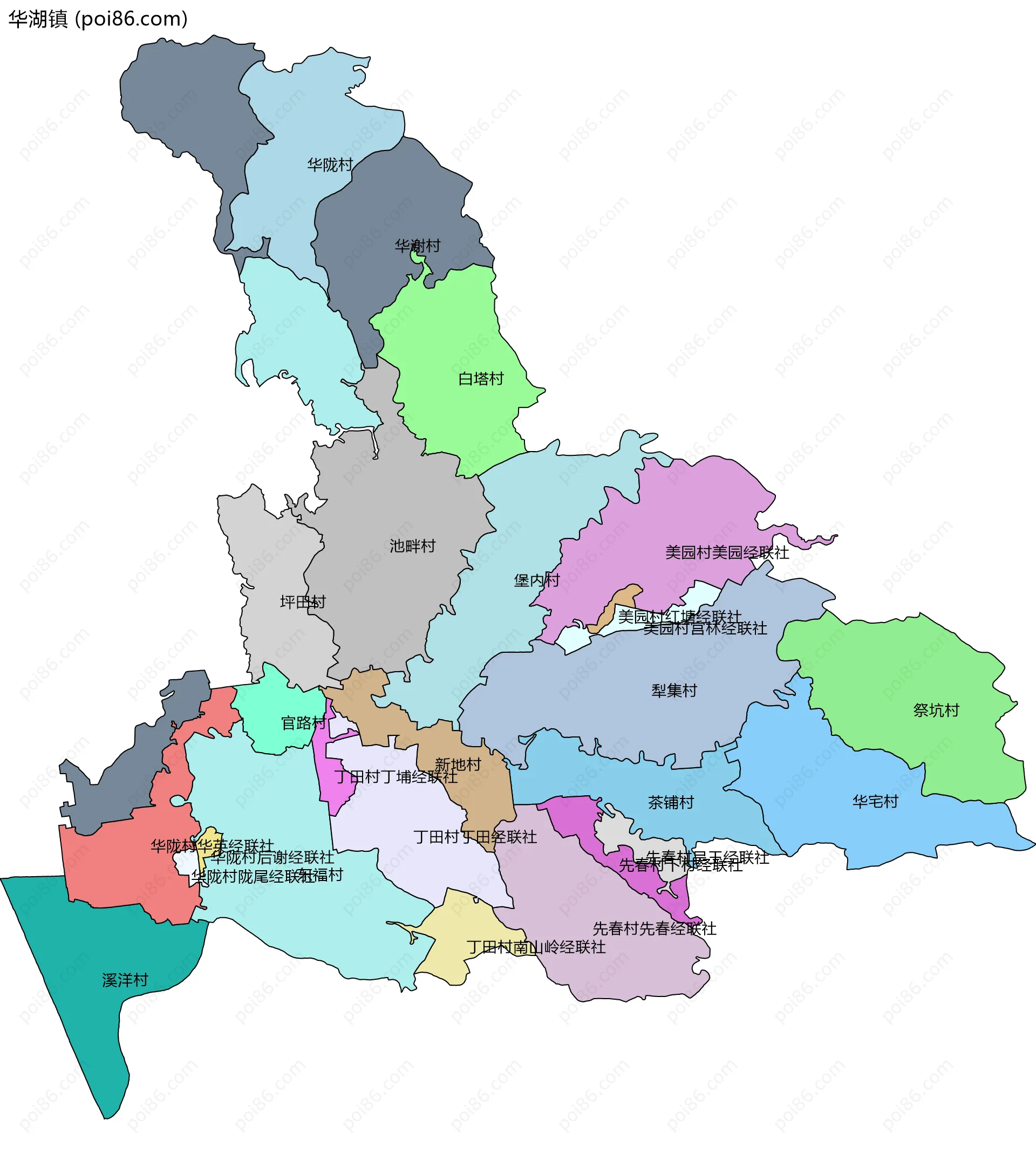 华湖镇边界地图(五级行政区划)