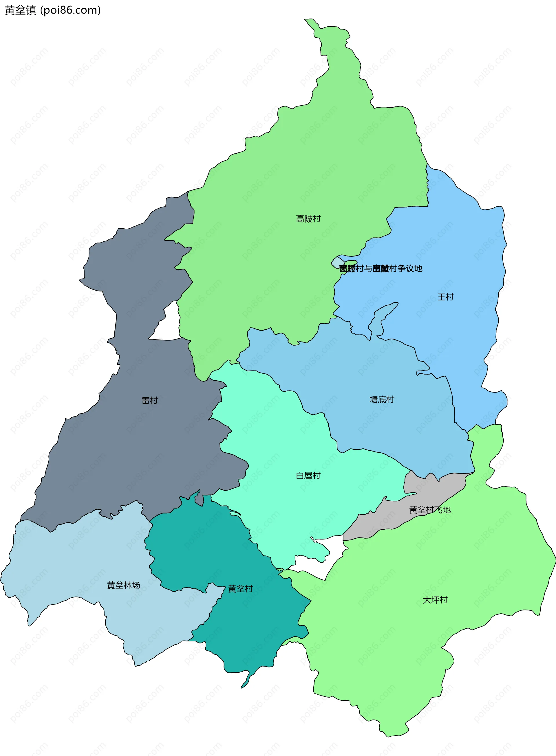 黄坌镇边界地图(五级行政区划)