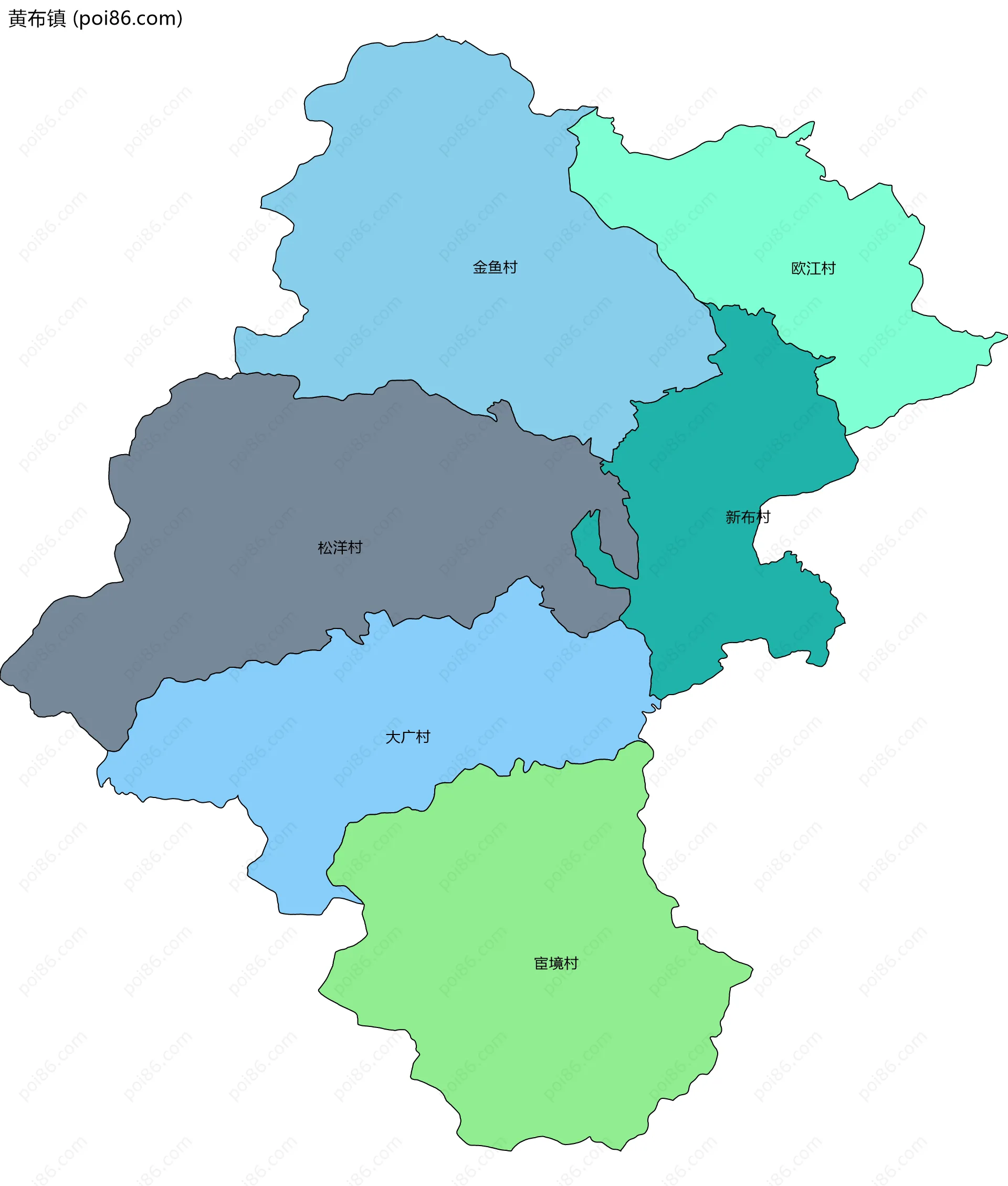 黄布镇边界地图(五级行政区划)