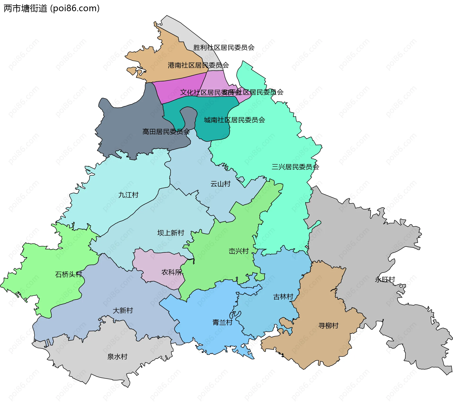 两市塘街道边界地图(五级行政区划)