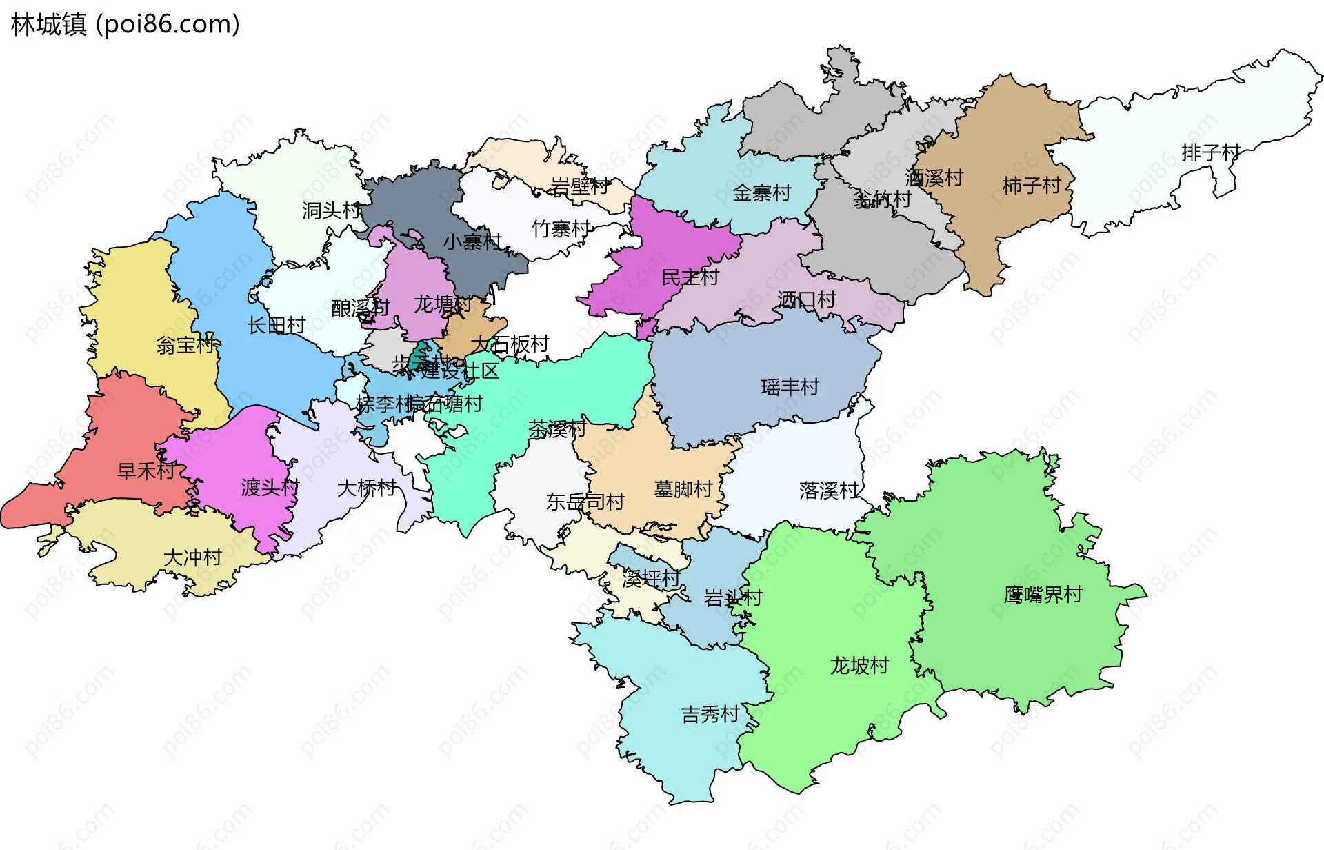 林城镇边界地图(五级行政区划)