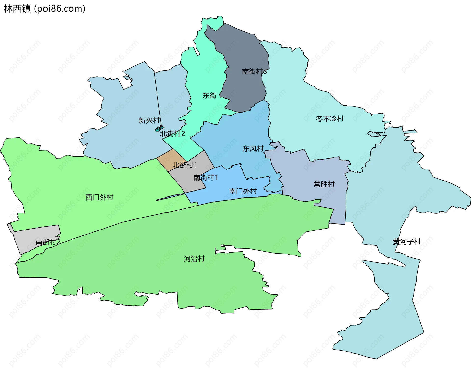 林西镇边界地图(五级行政区划)