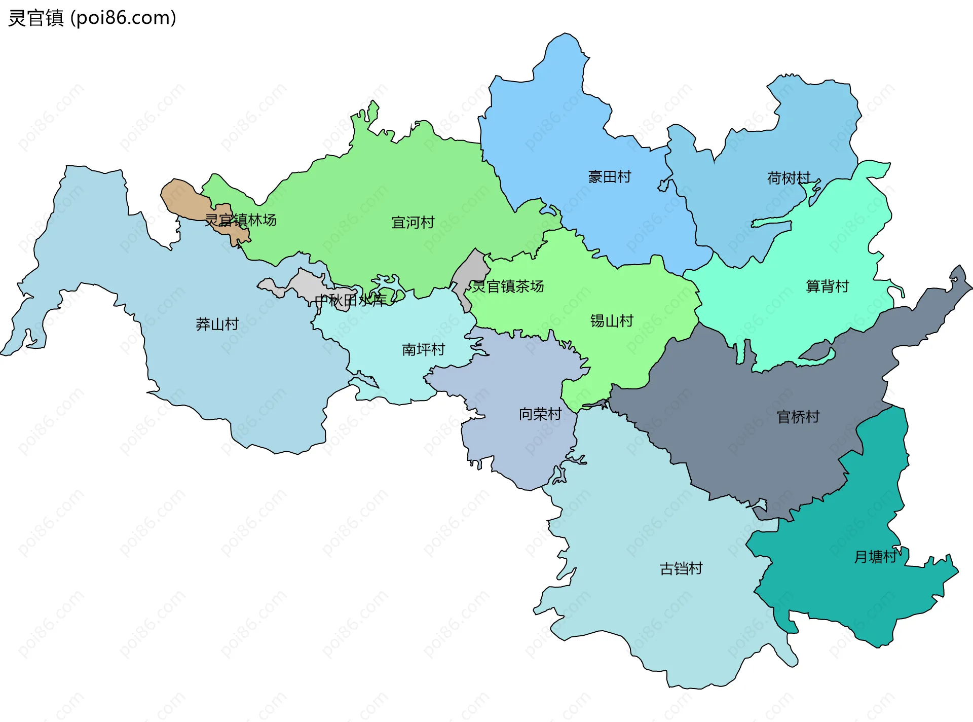 灵官镇边界地图(五级行政区划)