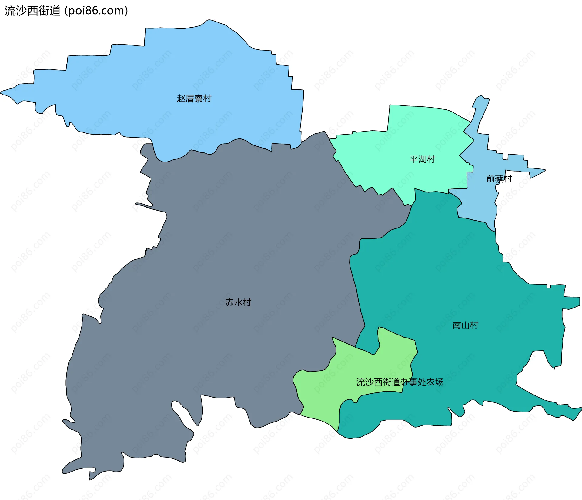 流沙西街道边界地图(五级行政区划)