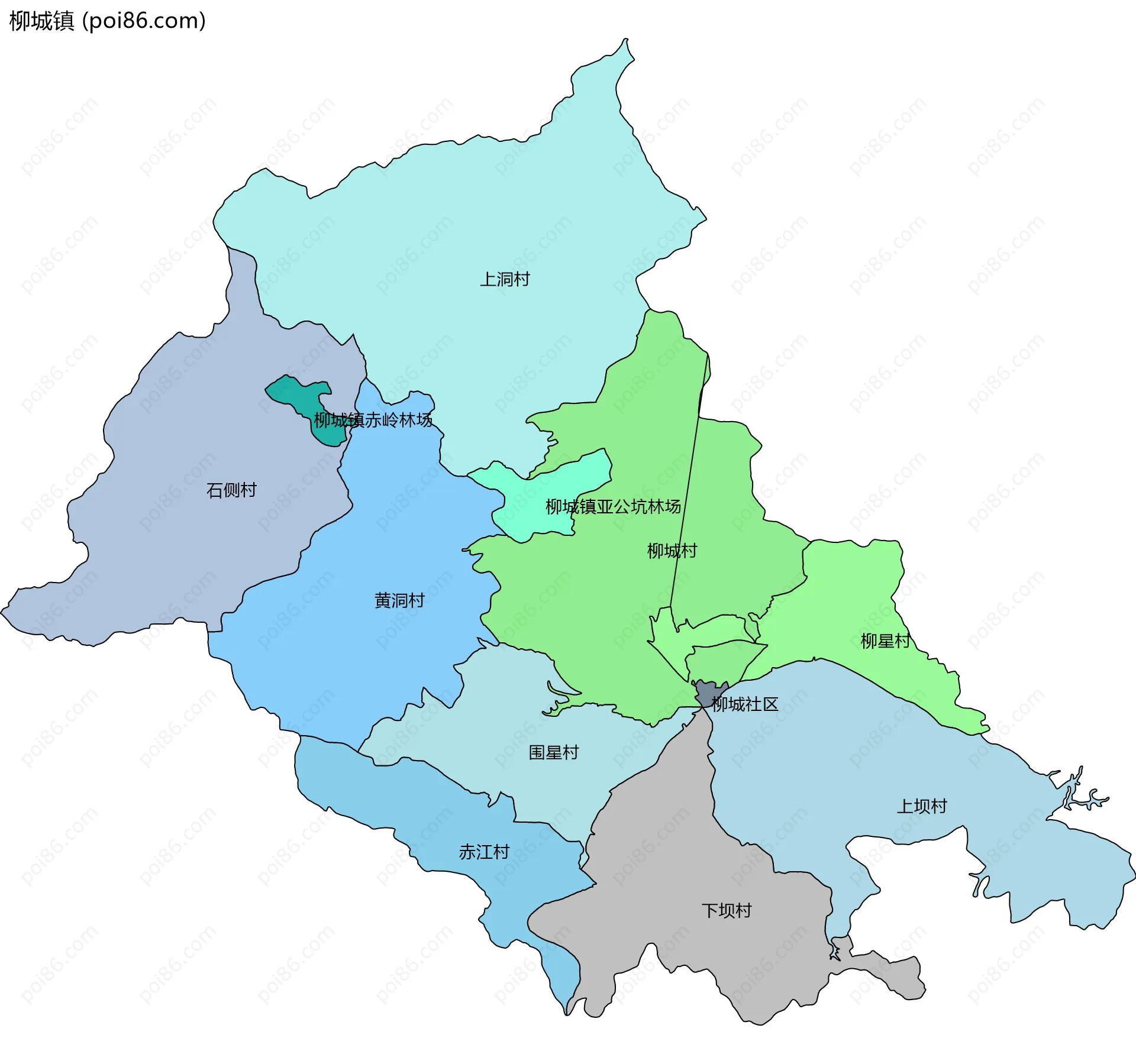 柳城镇边界地图(五级行政区划)