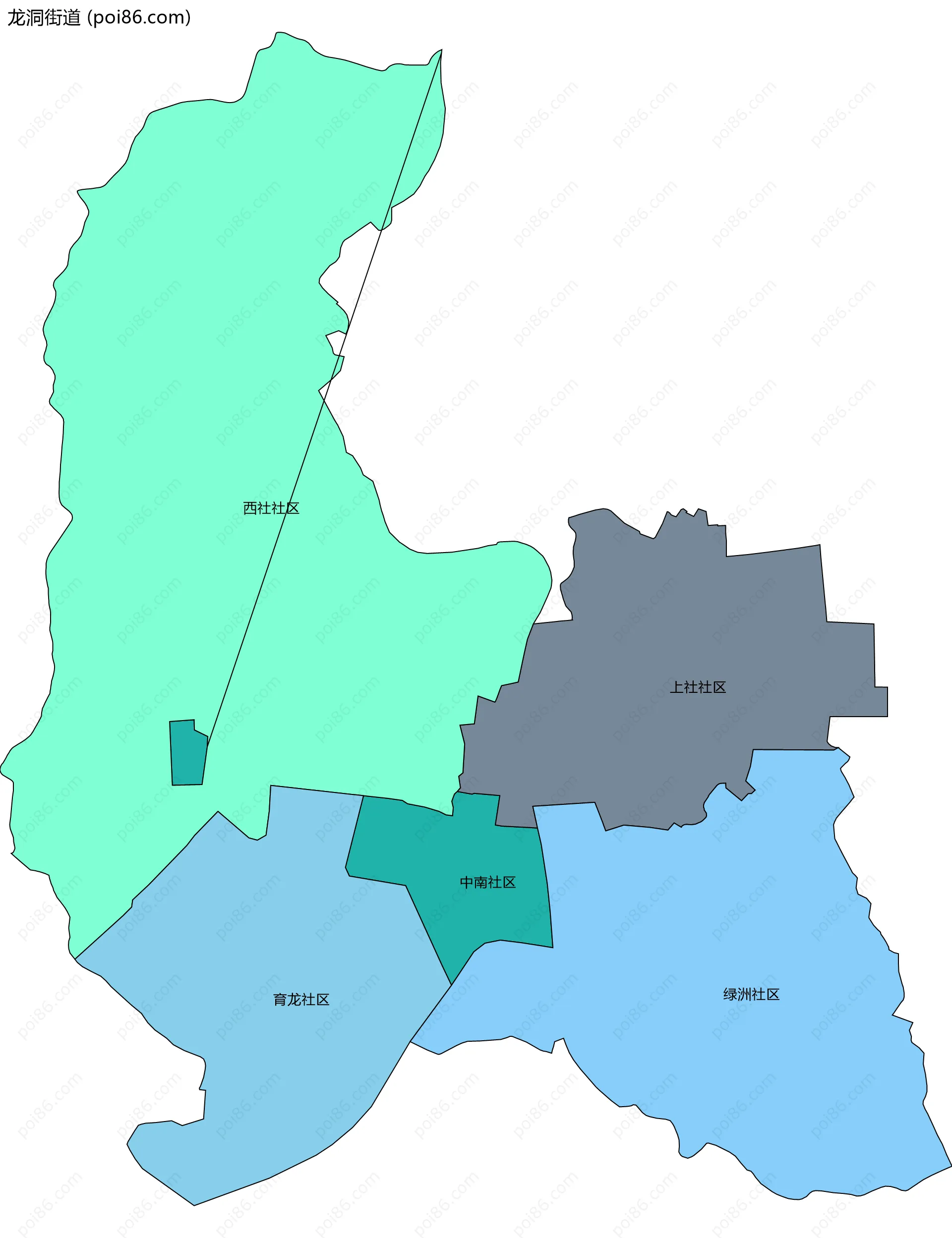 龙洞街道边界地图(五级行政区划)