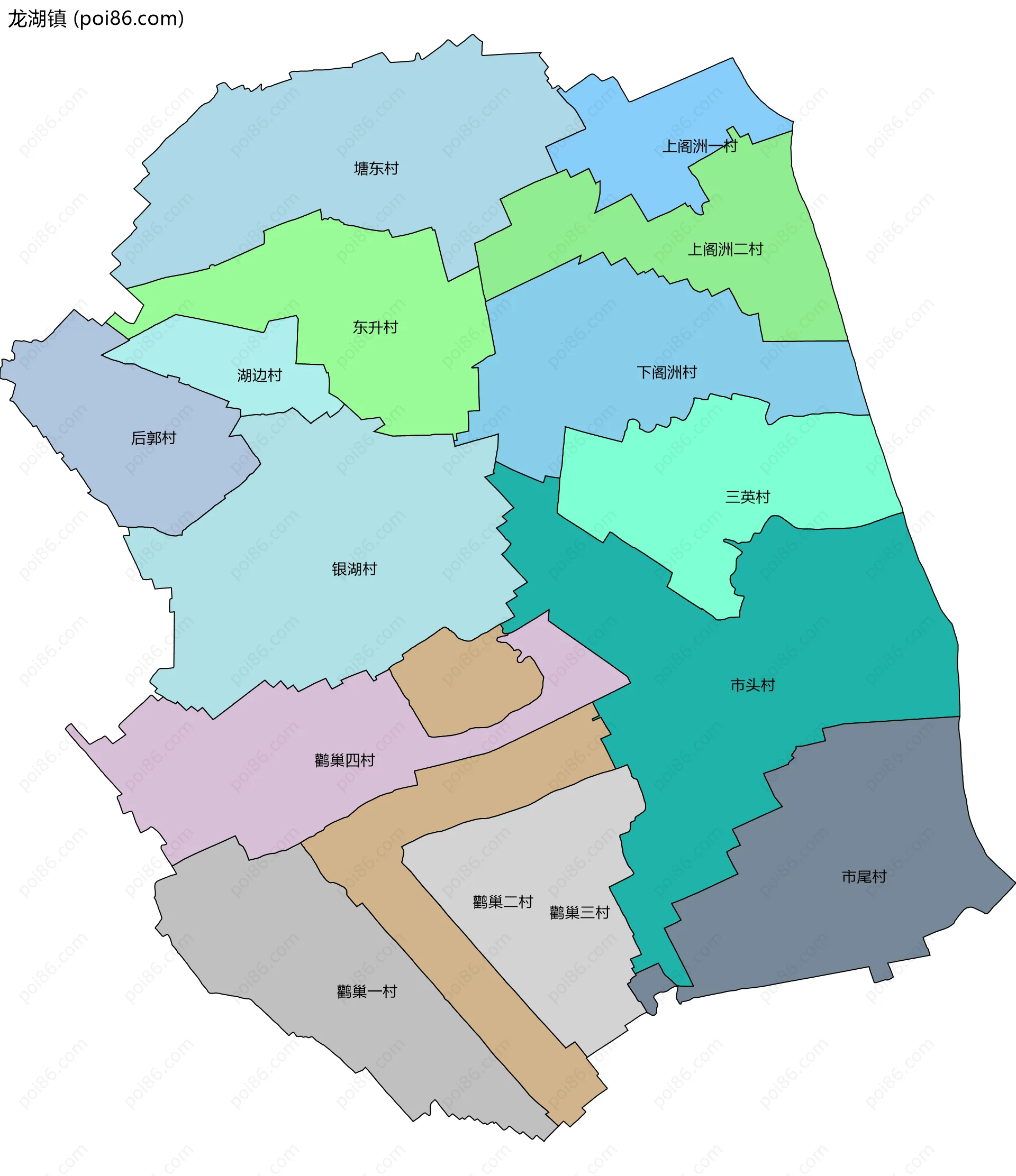 龙湖镇边界地图(五级行政区划)