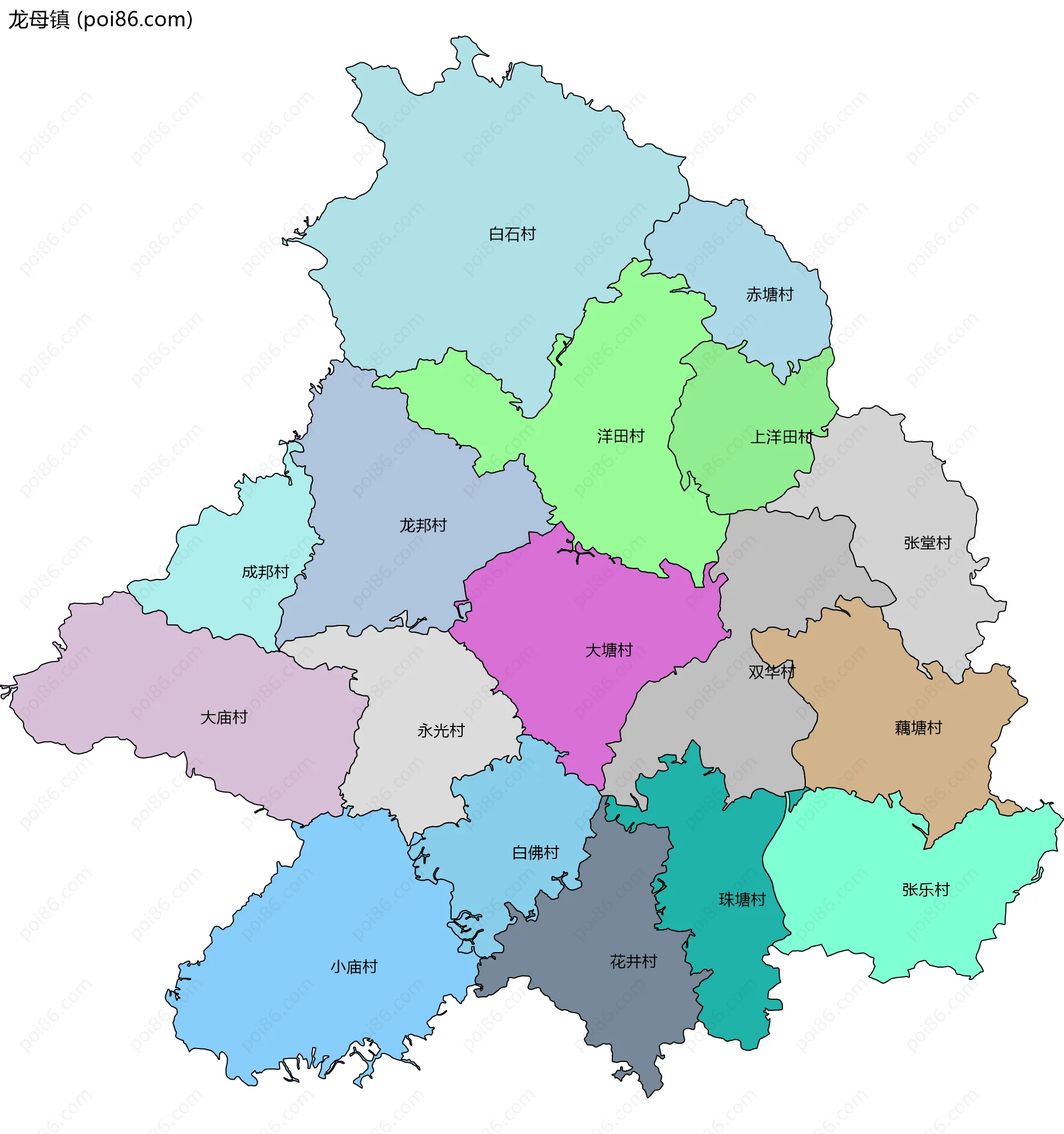 龙母镇边界地图(五级行政区划)