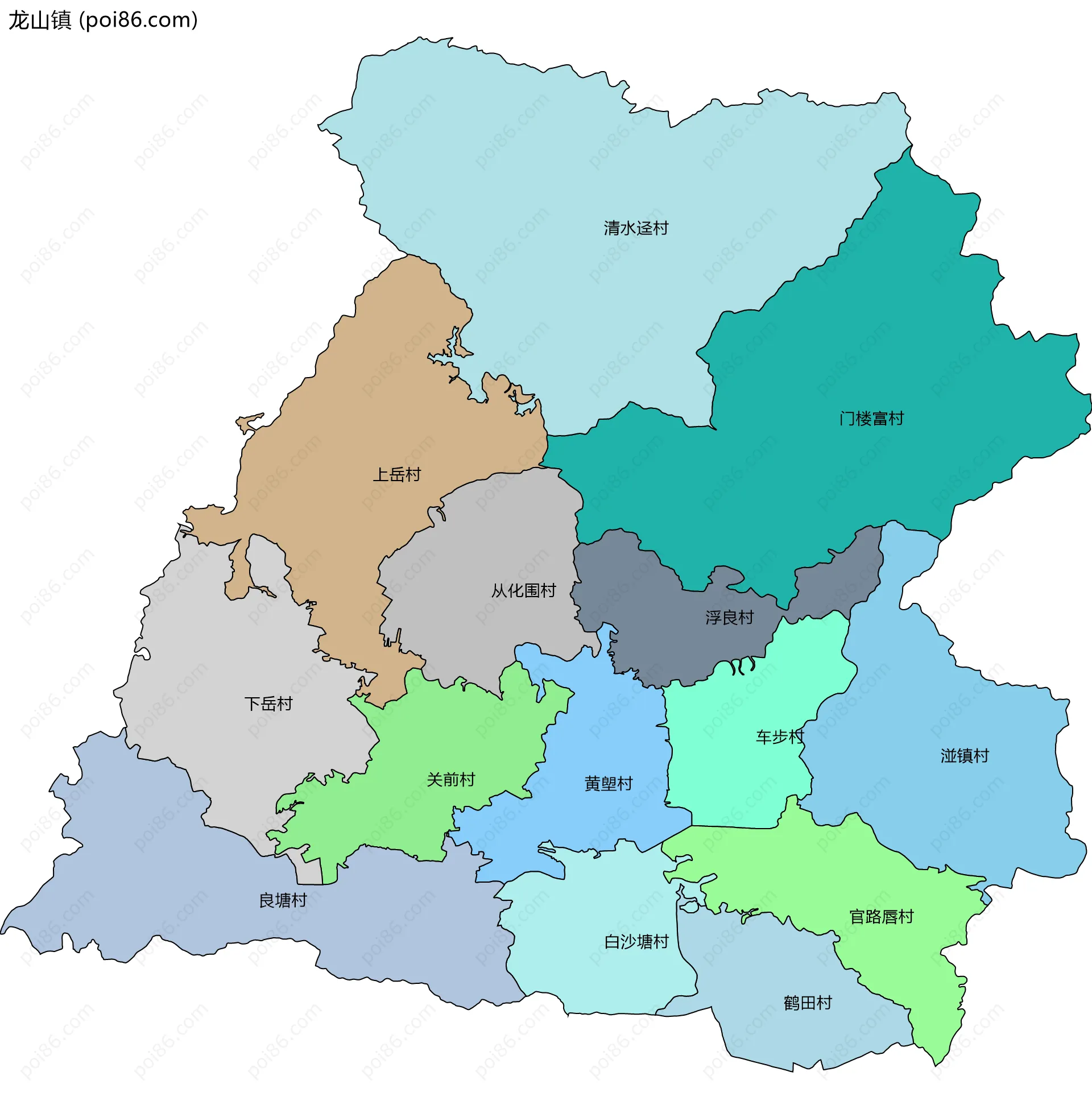 龙山镇边界地图(五级行政区划)