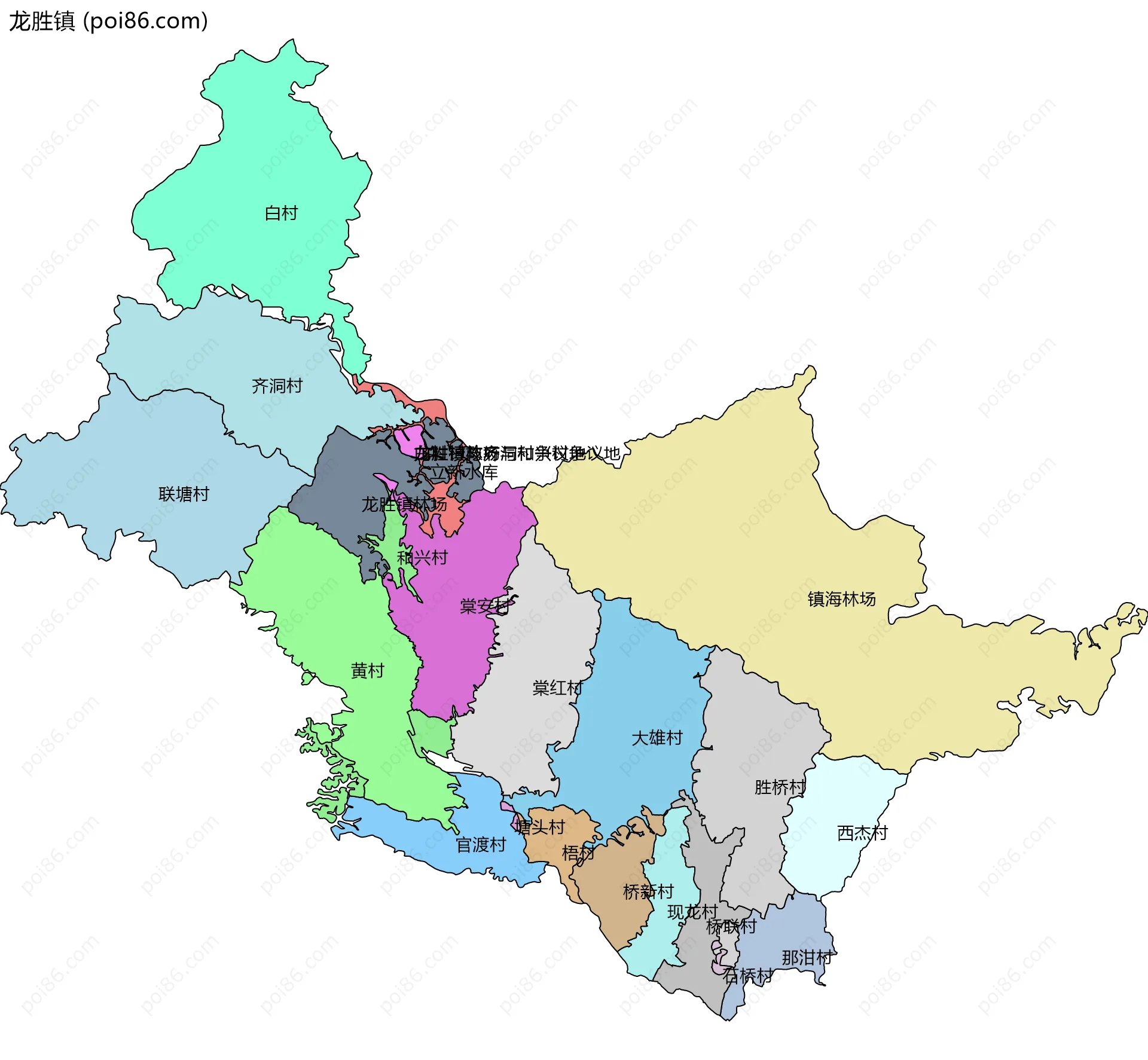 龙胜镇边界地图(五级行政区划)