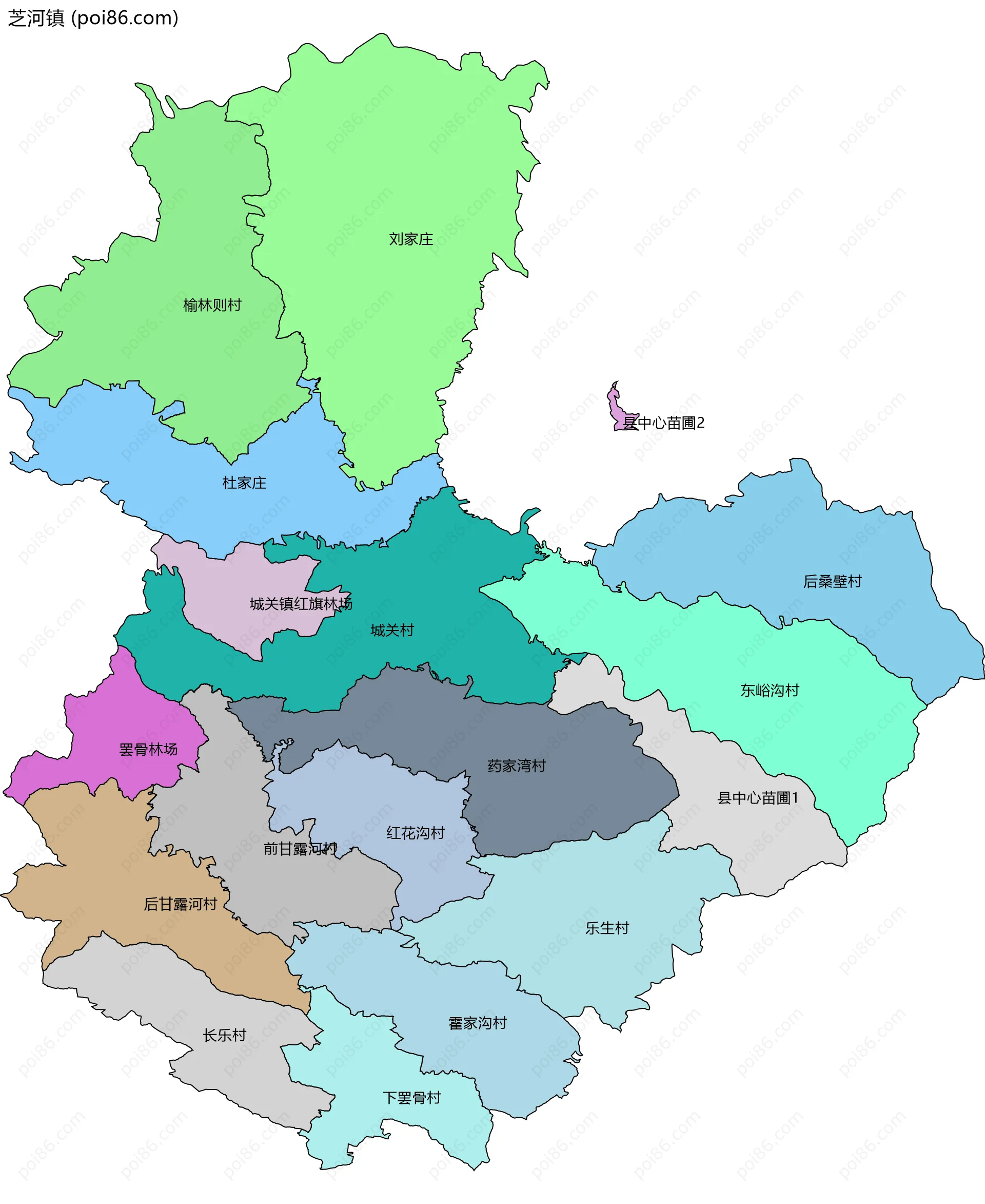 芝河镇边界地图(五级行政区划)