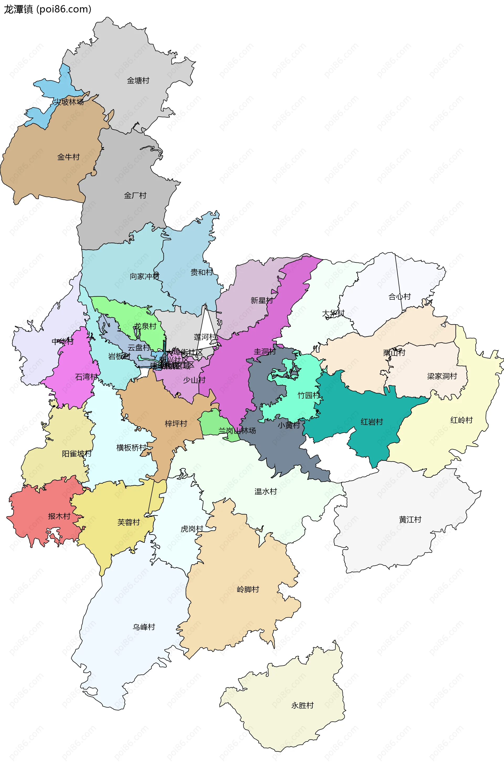 龙潭镇边界地图(五级行政区划)