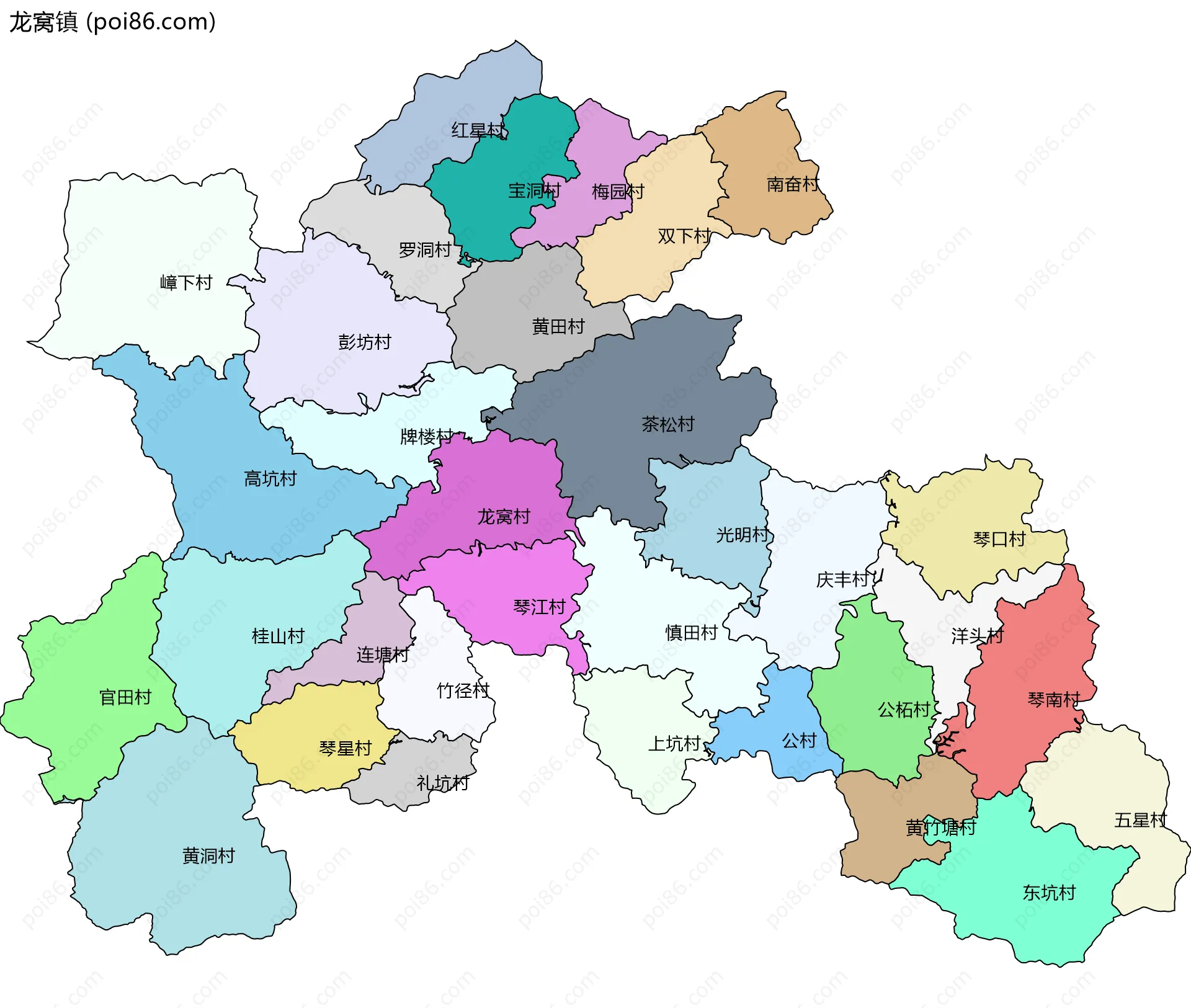 龙窝镇边界地图(五级行政区划)