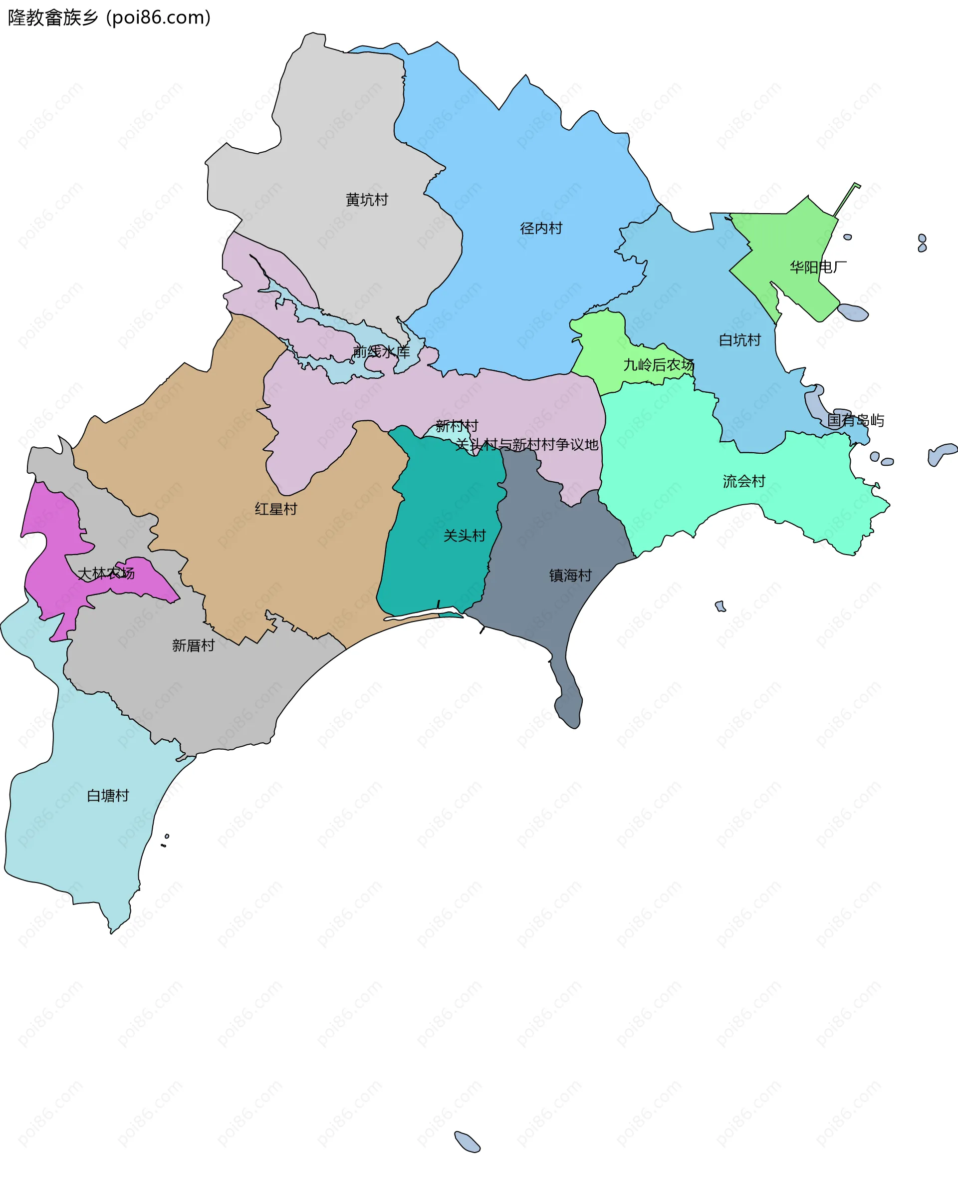 隆教畲族乡边界地图(五级行政区划)