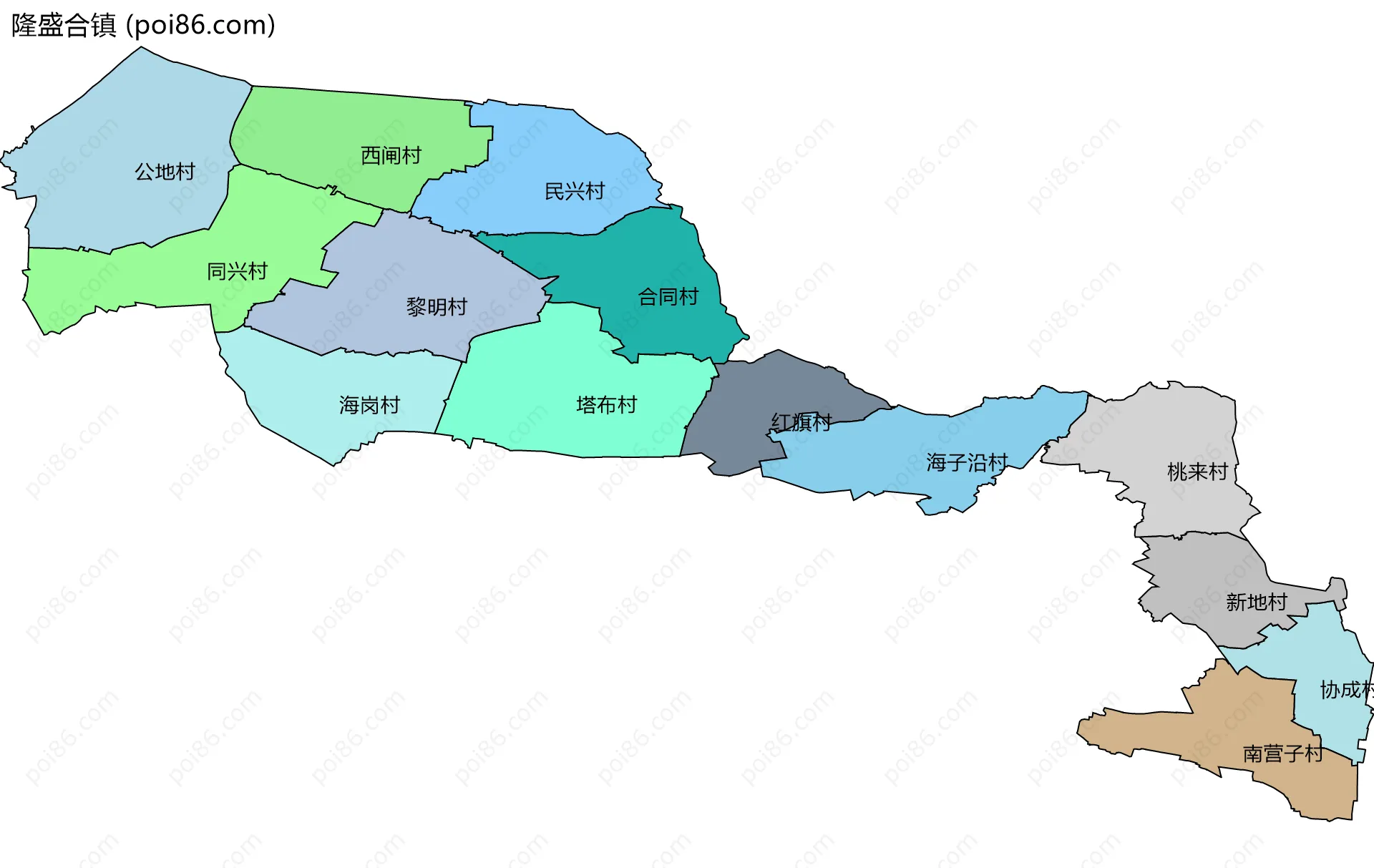 隆盛合镇边界地图(五级行政区划)