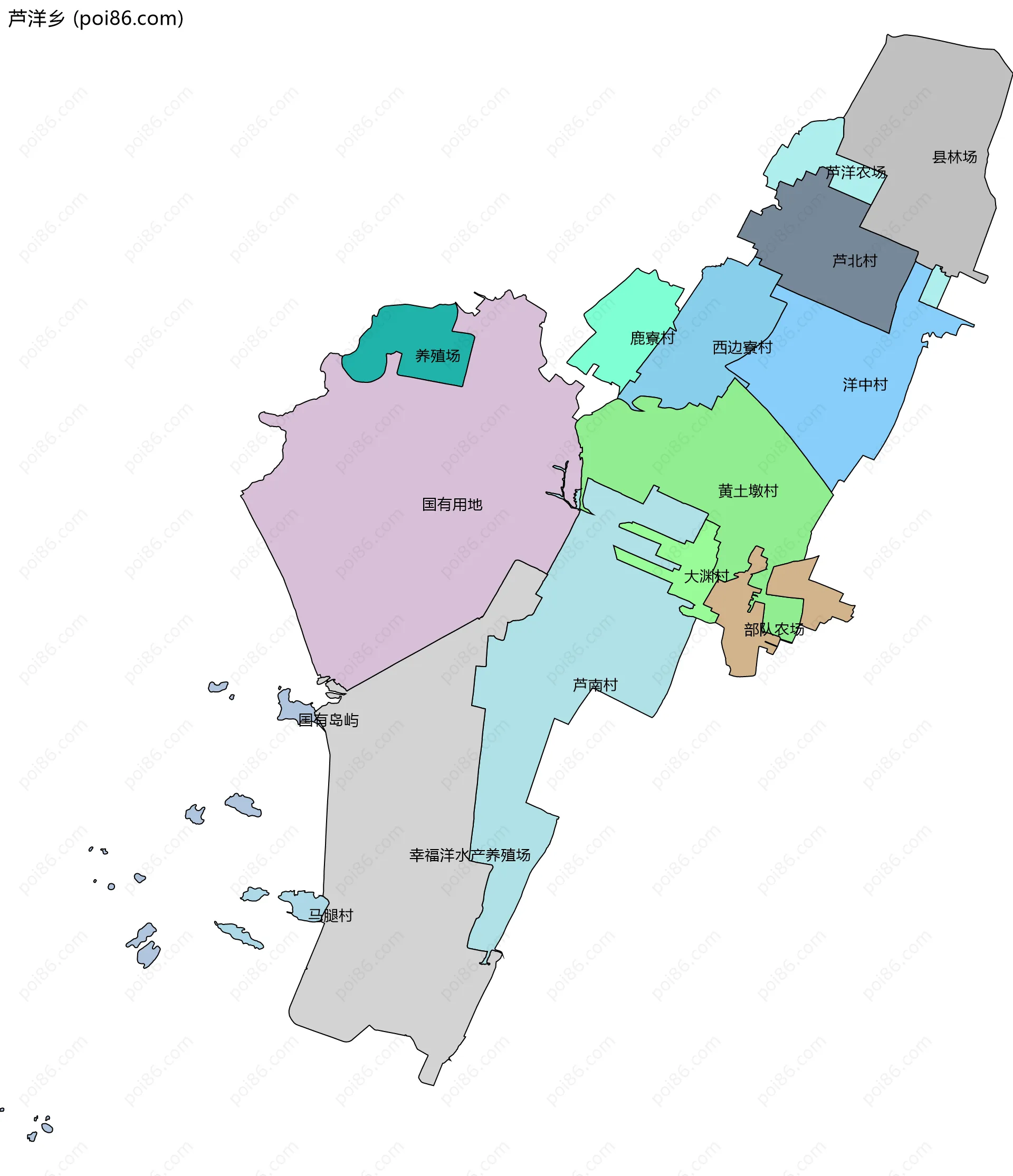 芦洋乡边界地图(五级行政区划)