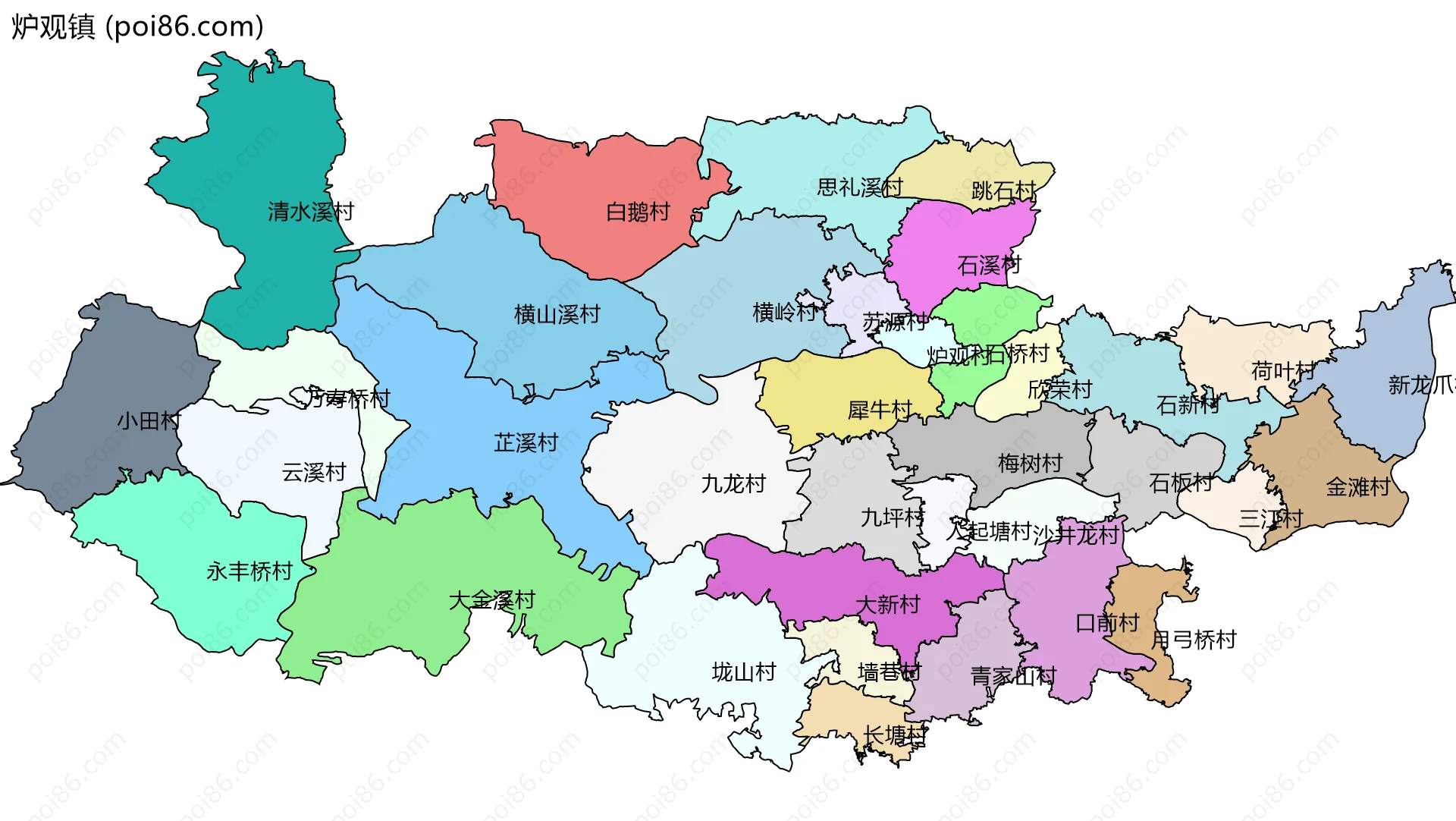 炉观镇边界地图(五级行政区划)