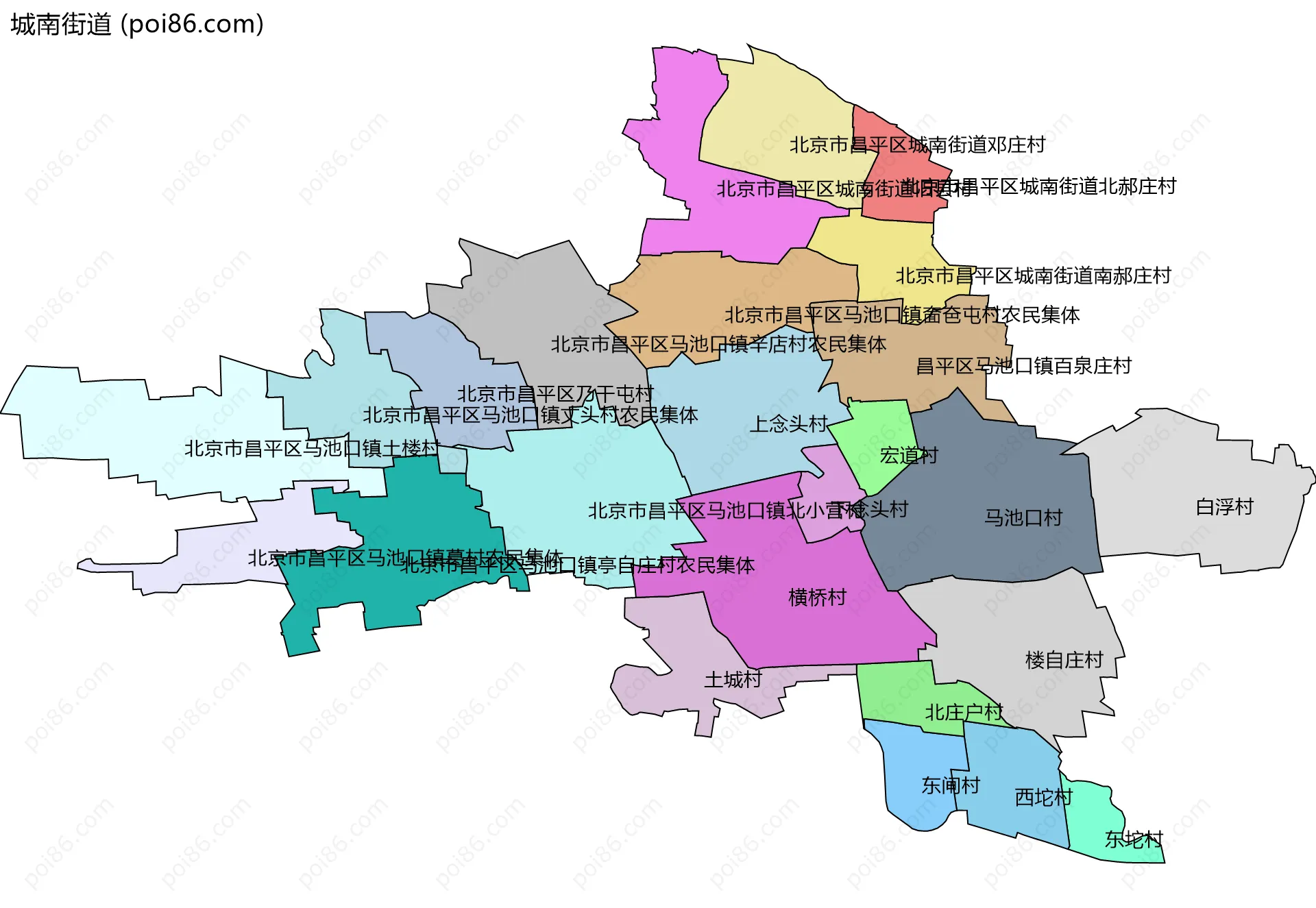 城南街道边界地图(五级行政区划)