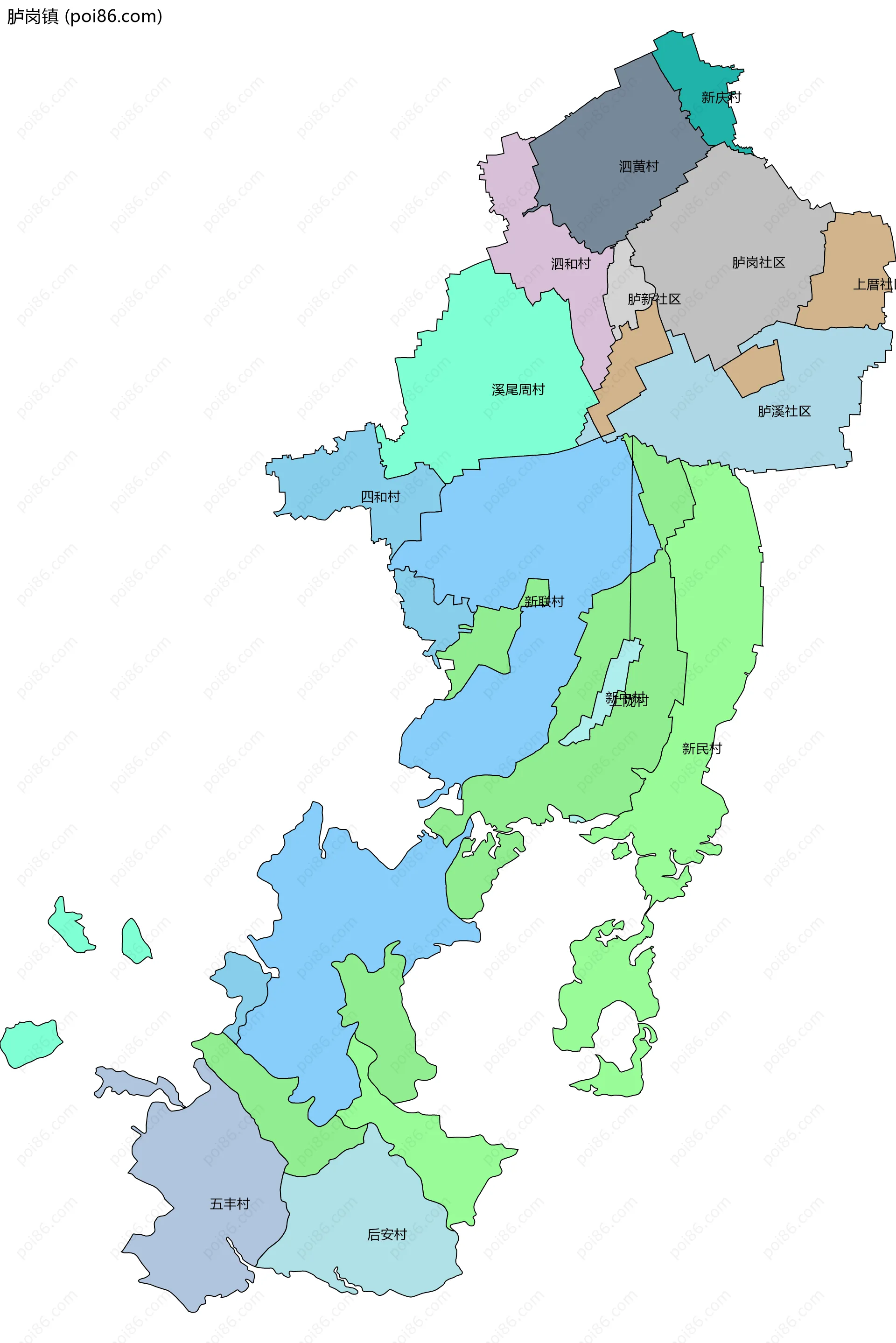 胪岗镇边界地图(五级行政区划)