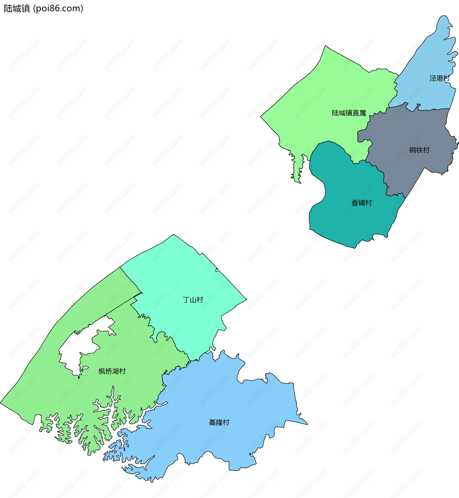 陆城镇边界地图(五级行政区划)