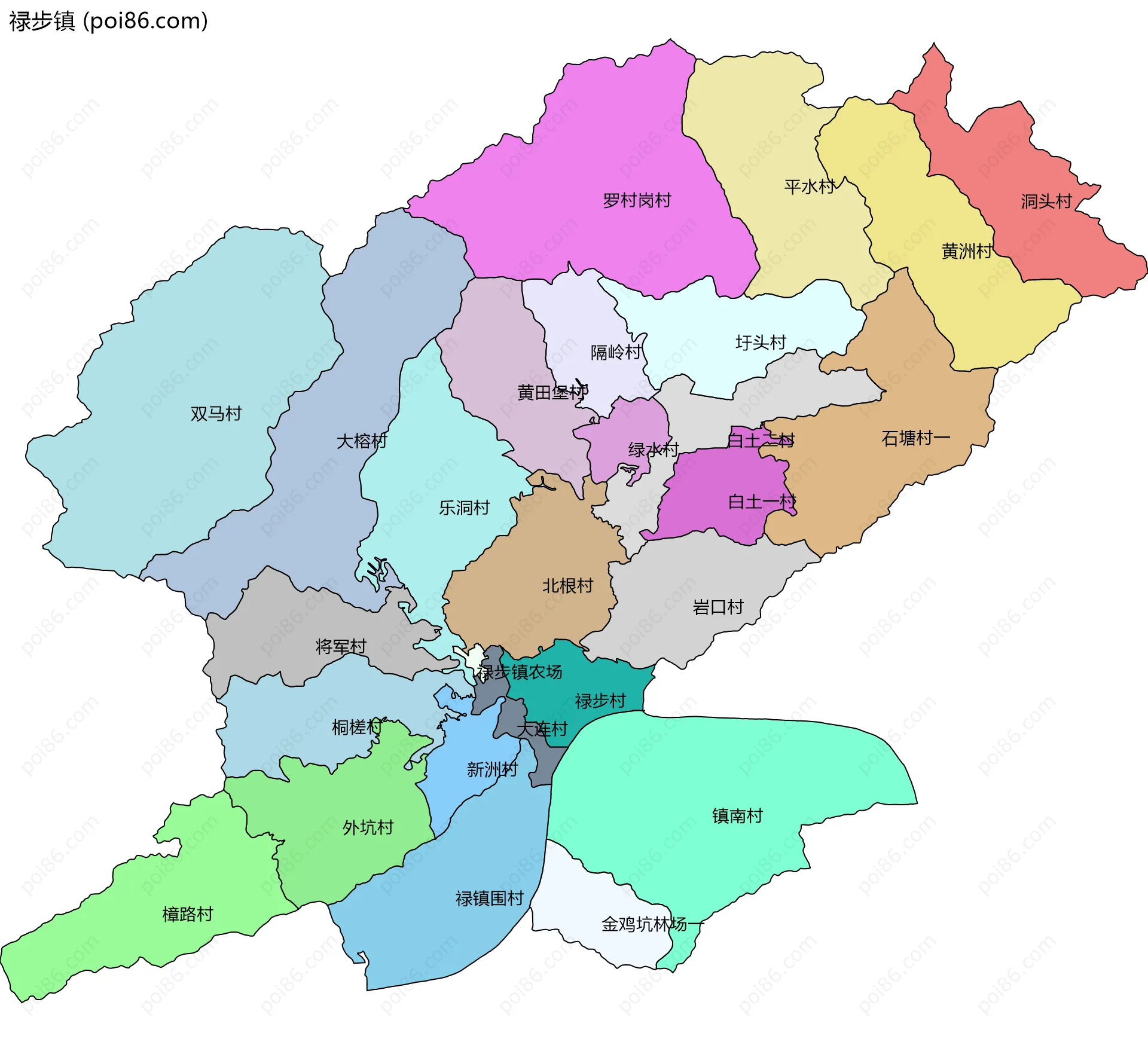 禄步镇边界地图(五级行政区划)