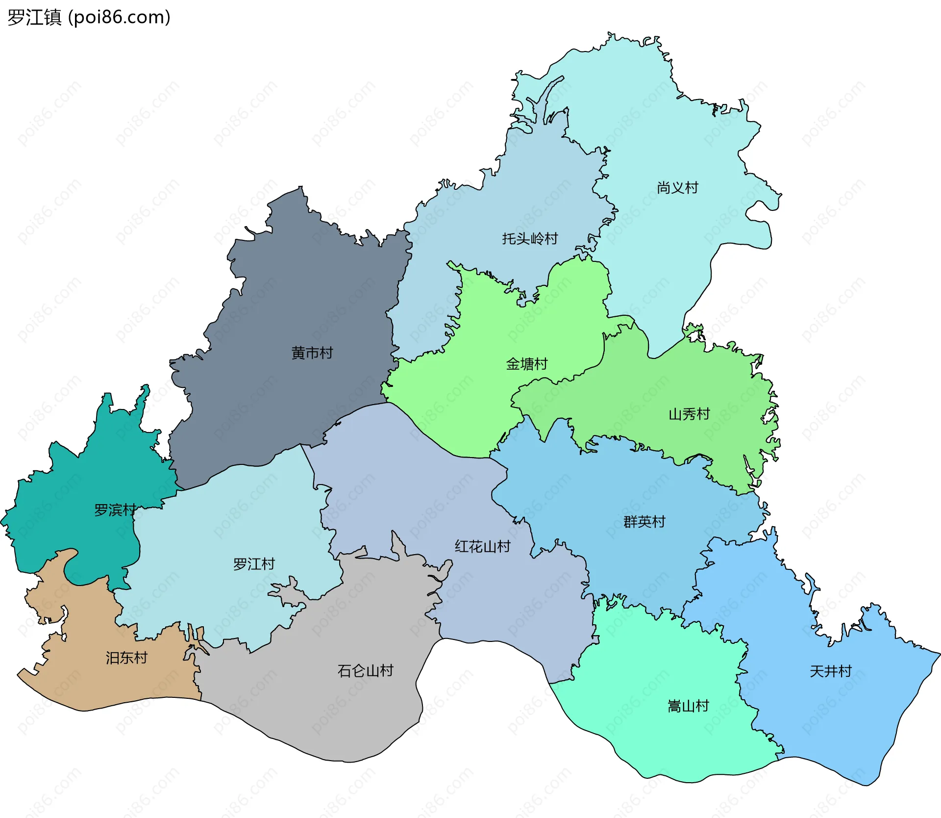 罗江镇边界地图(五级行政区划)