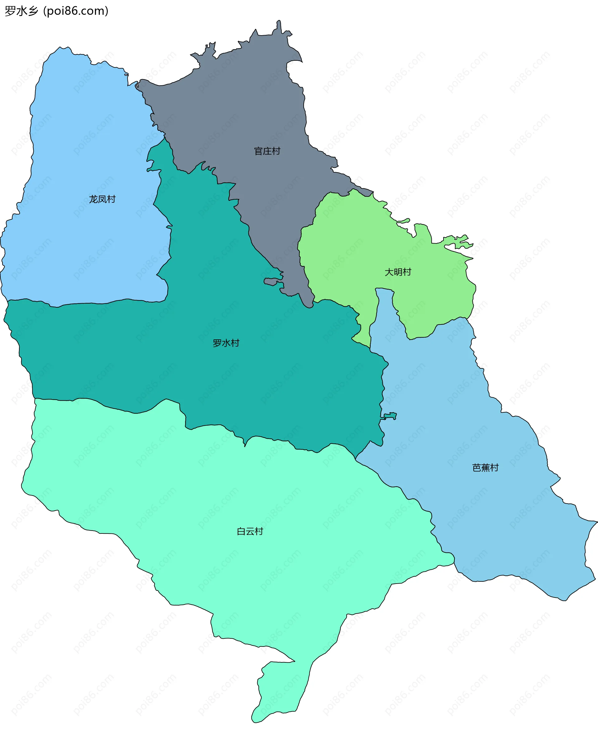 罗水乡边界地图(五级行政区划)