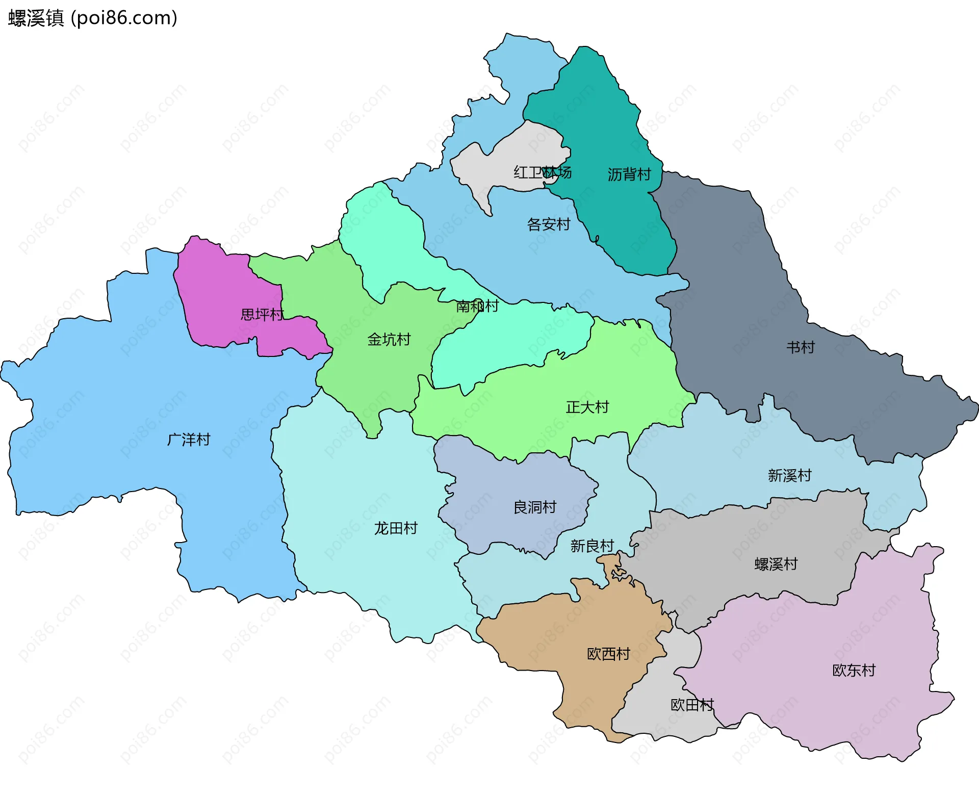 螺溪镇边界地图(五级行政区划)