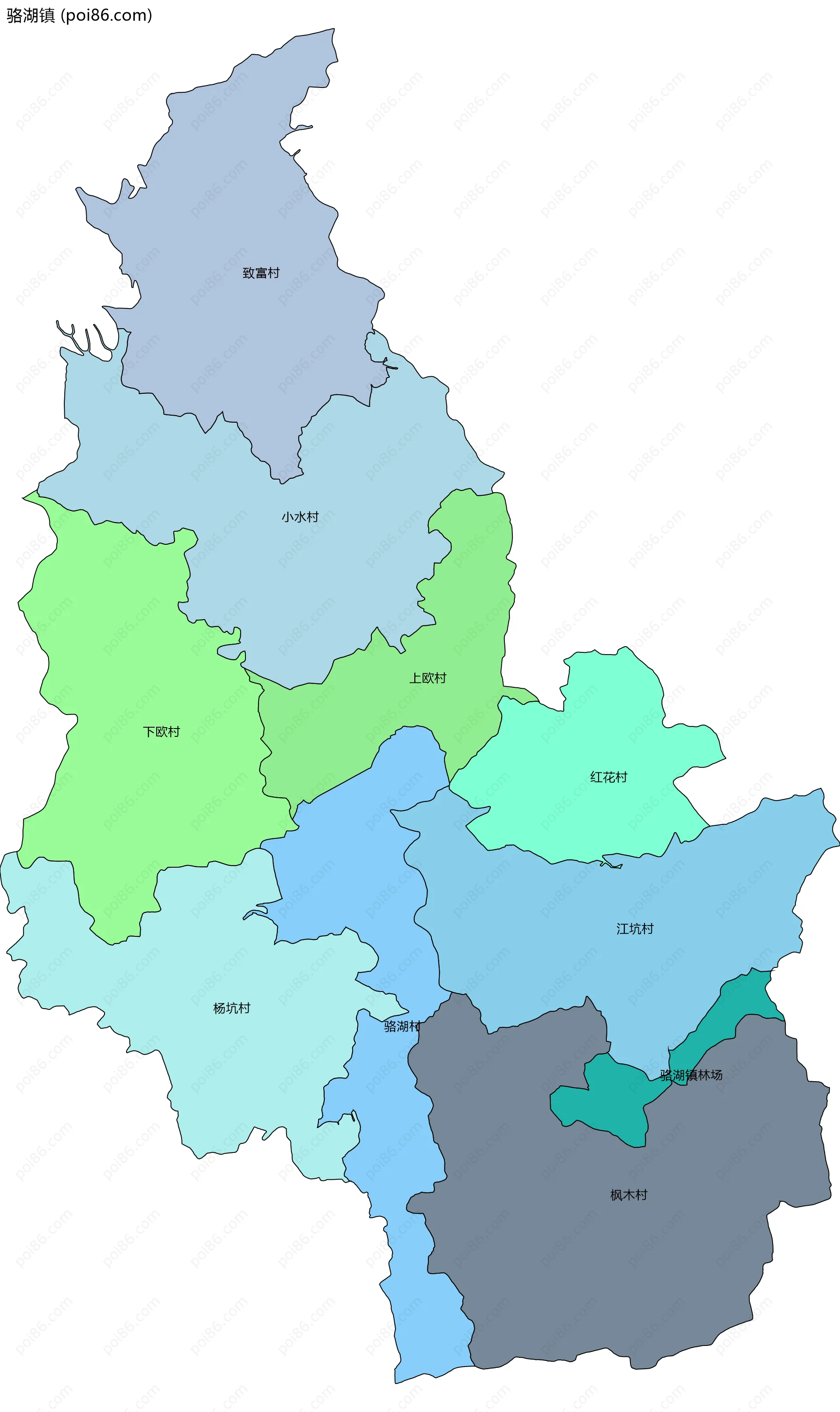 骆湖镇边界地图(五级行政区划)
