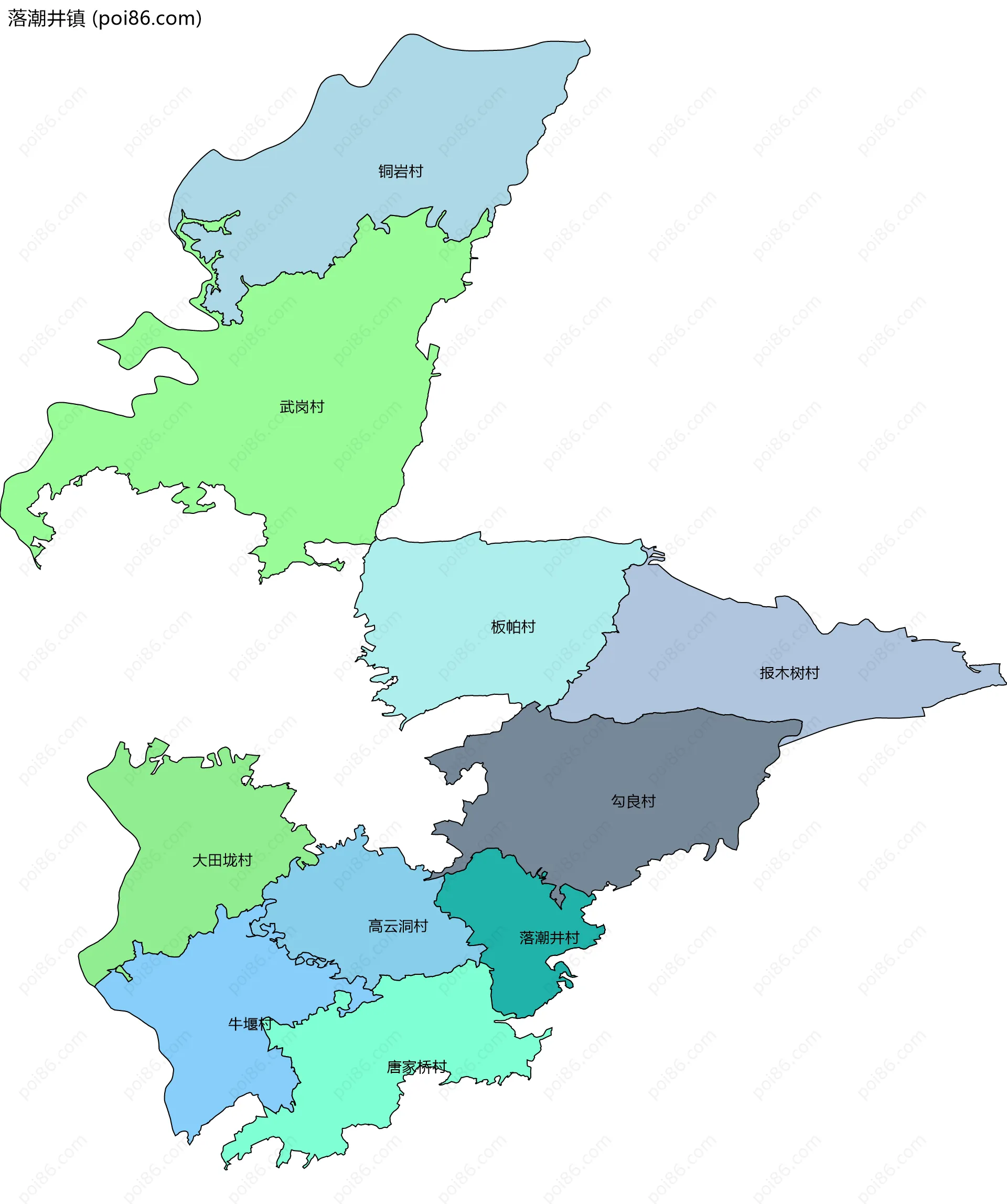 落潮井镇边界地图(五级行政区划)