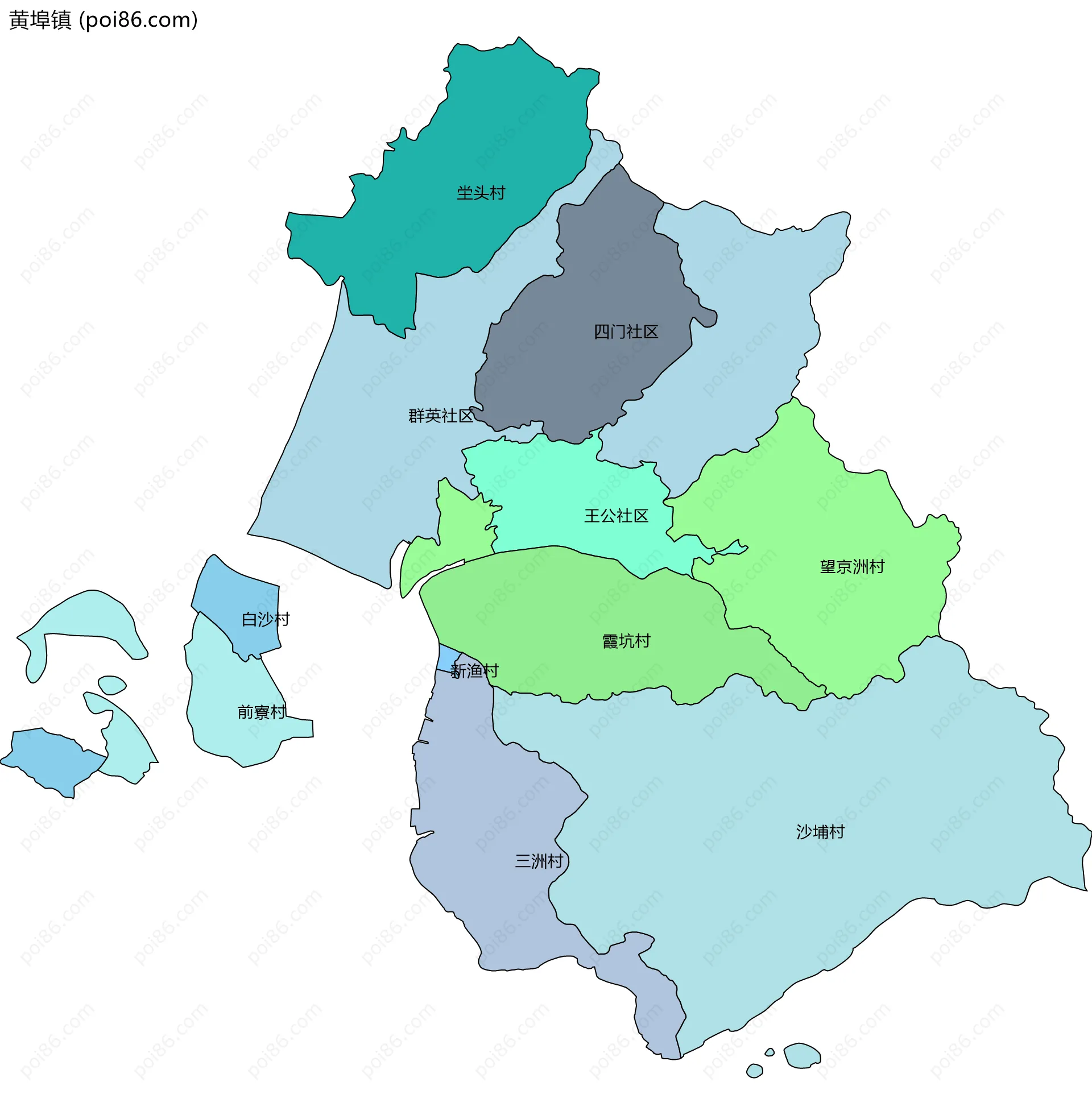 黄埠镇边界地图(五级行政区划)