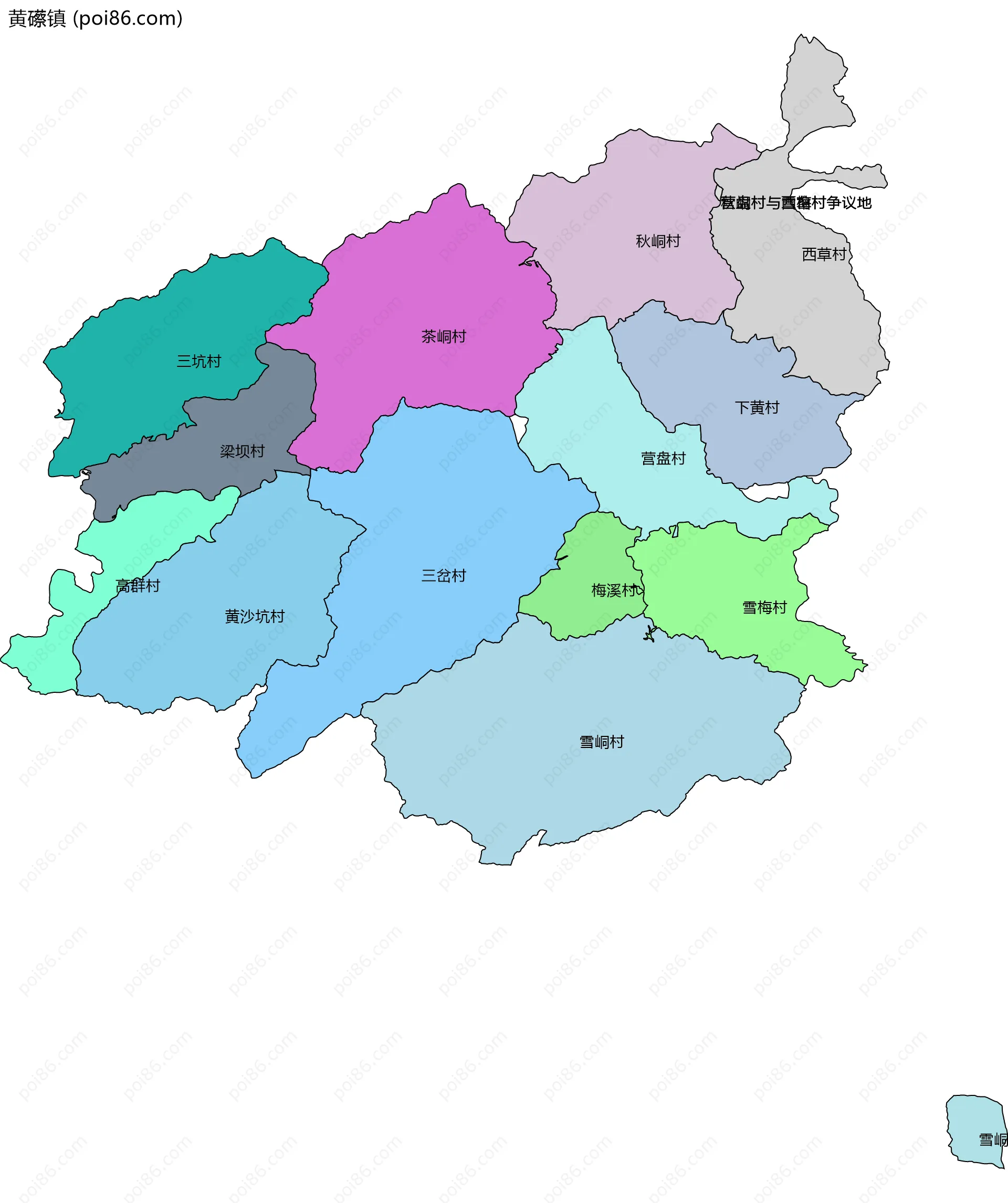 黄礤镇边界地图(五级行政区划)