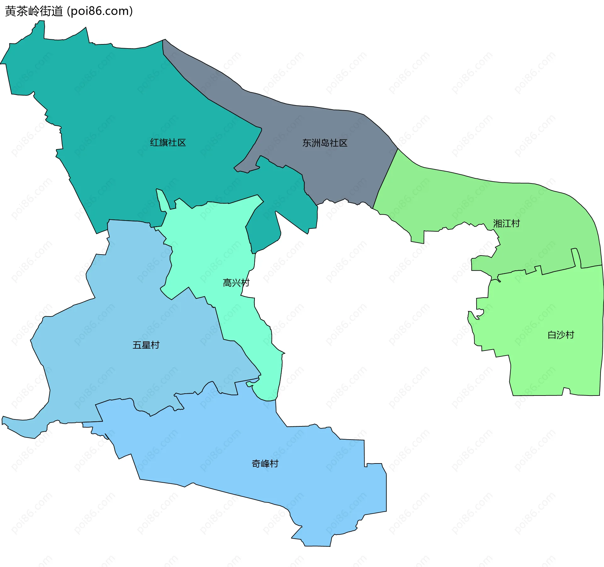 黄茶岭街道边界地图(五级行政区划)
