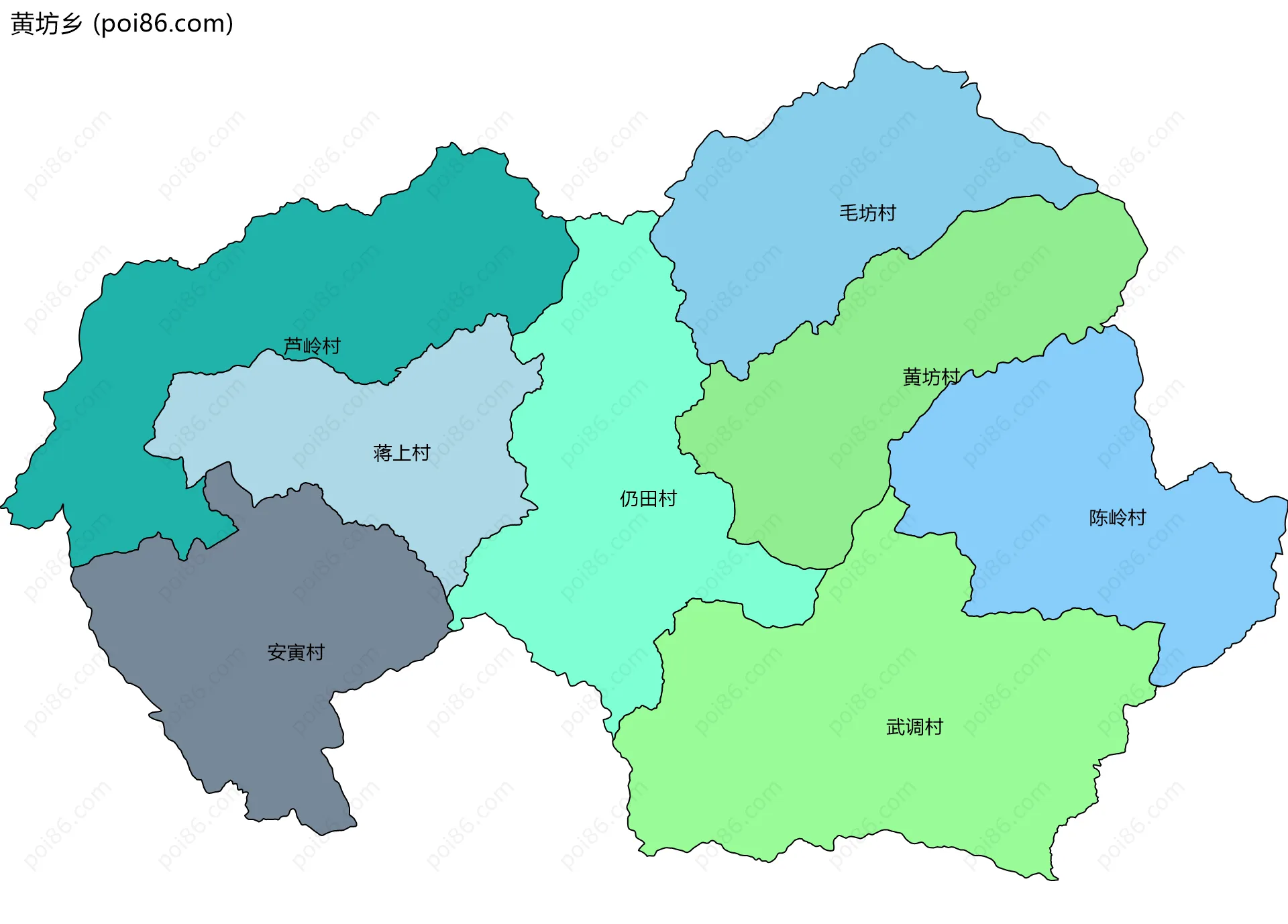 黄坊乡边界地图(五级行政区划)
