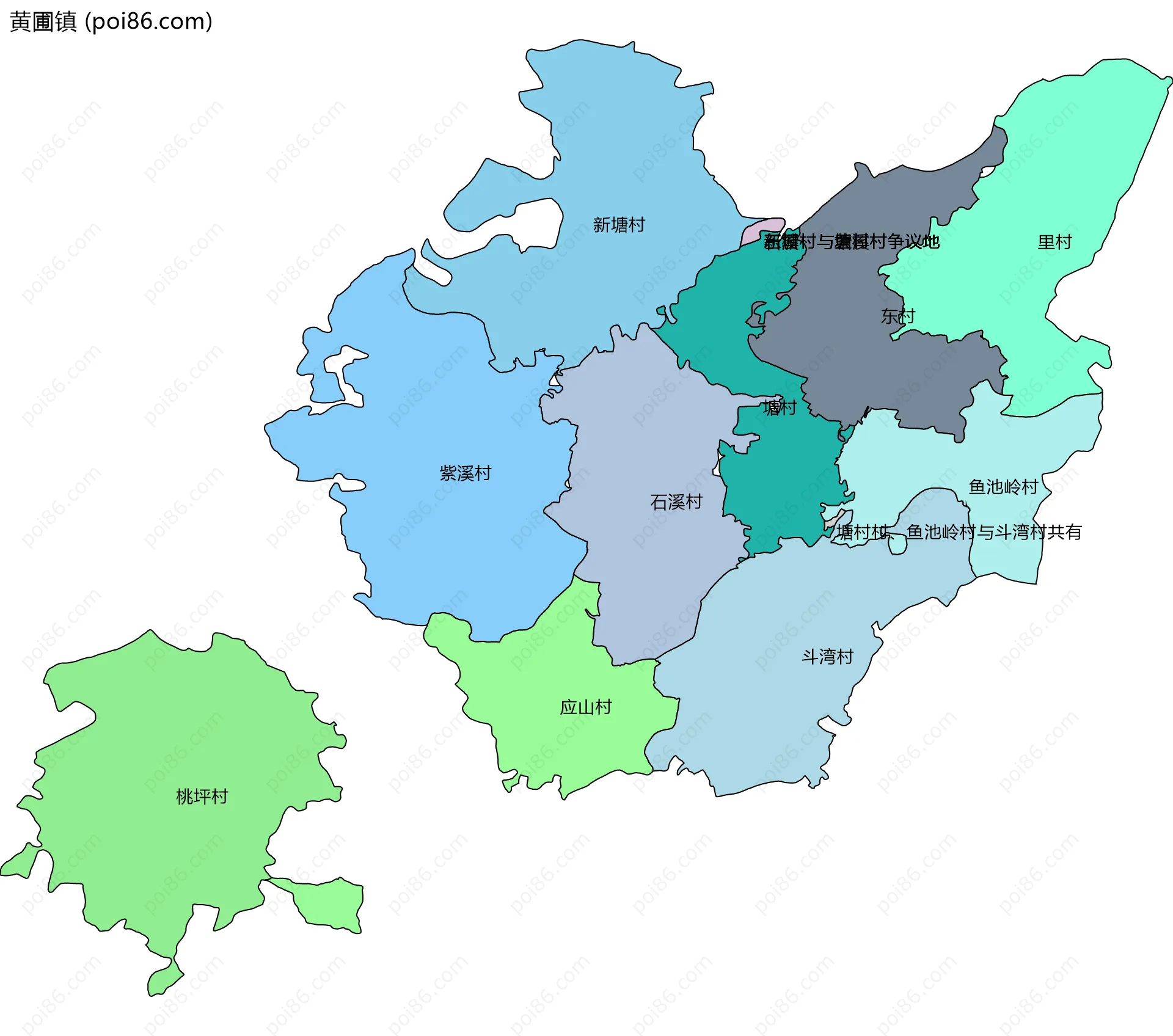 黄圃镇边界地图(五级行政区划)