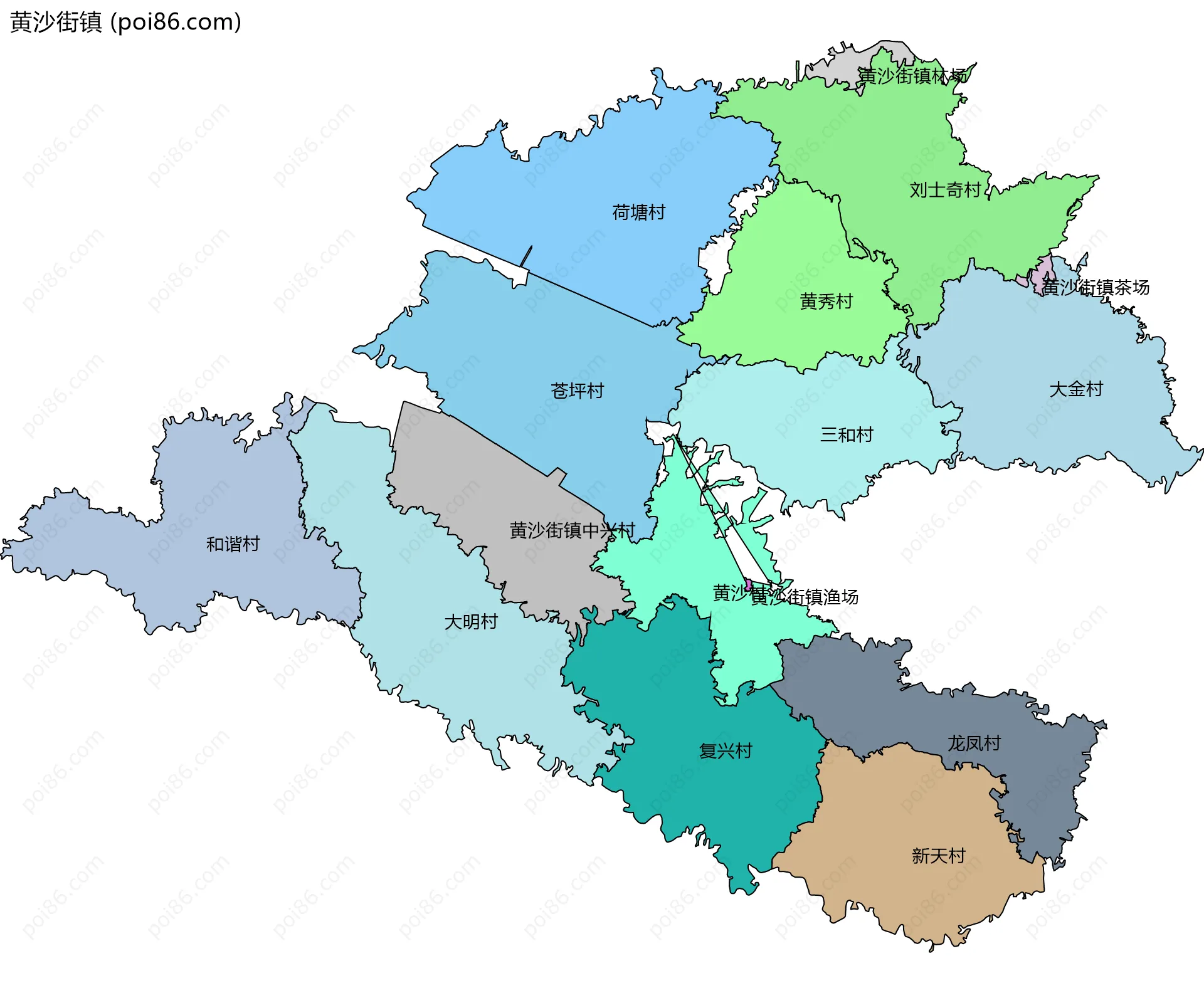 黄沙街镇边界地图(五级行政区划)