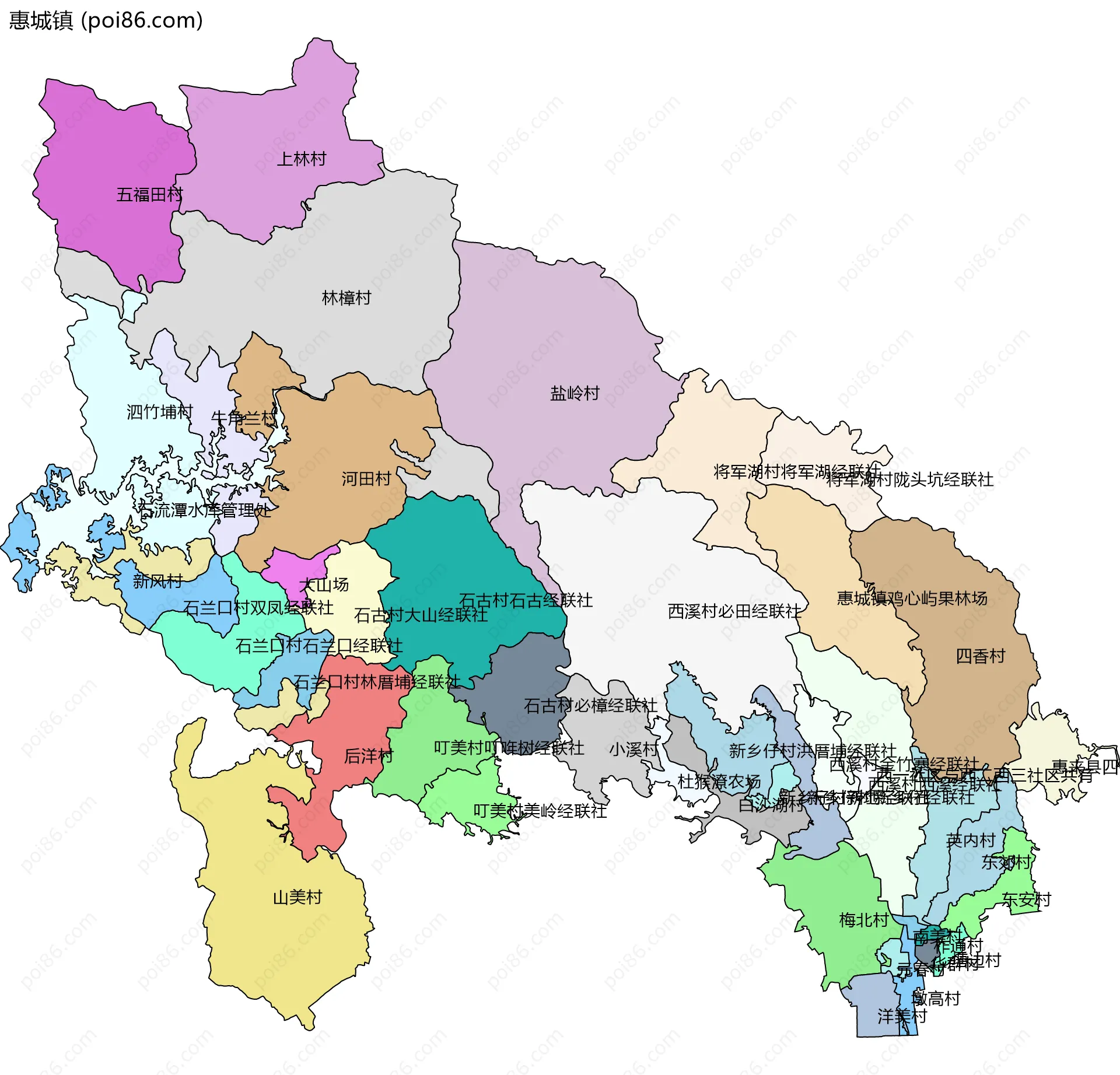 惠城镇边界地图(五级行政区划)