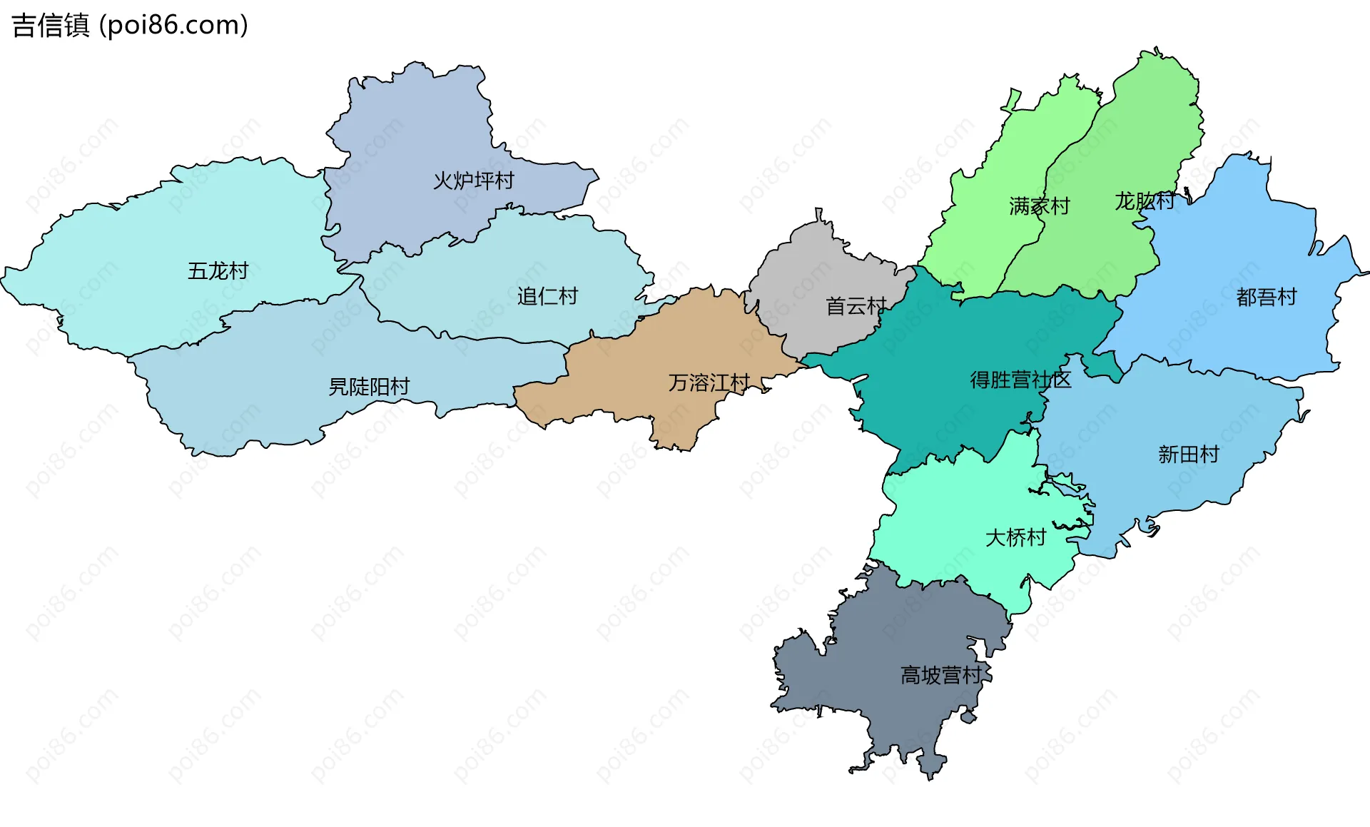 吉信镇边界地图(五级行政区划)