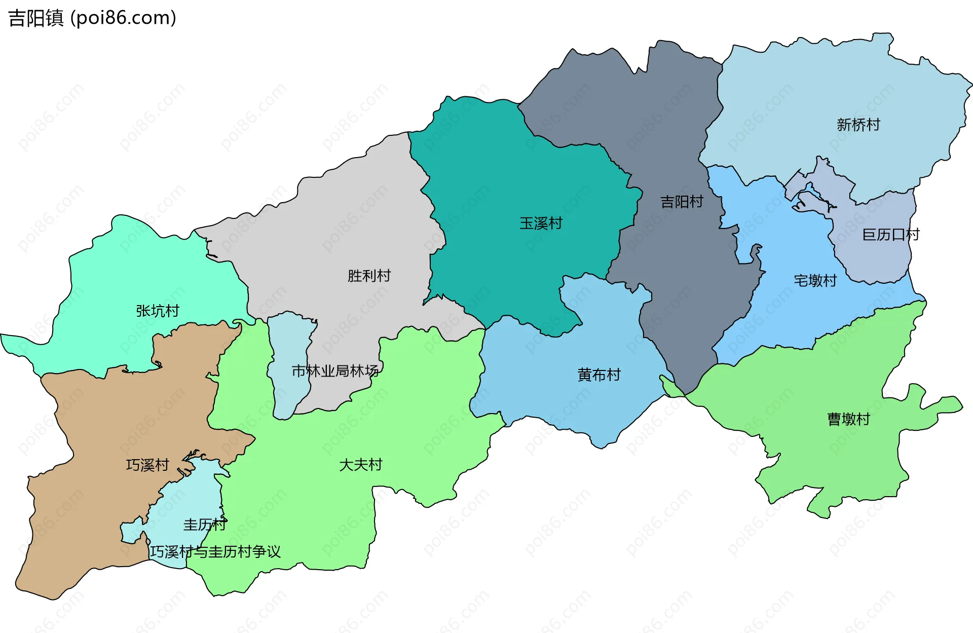 吉阳镇边界地图(五级行政区划)