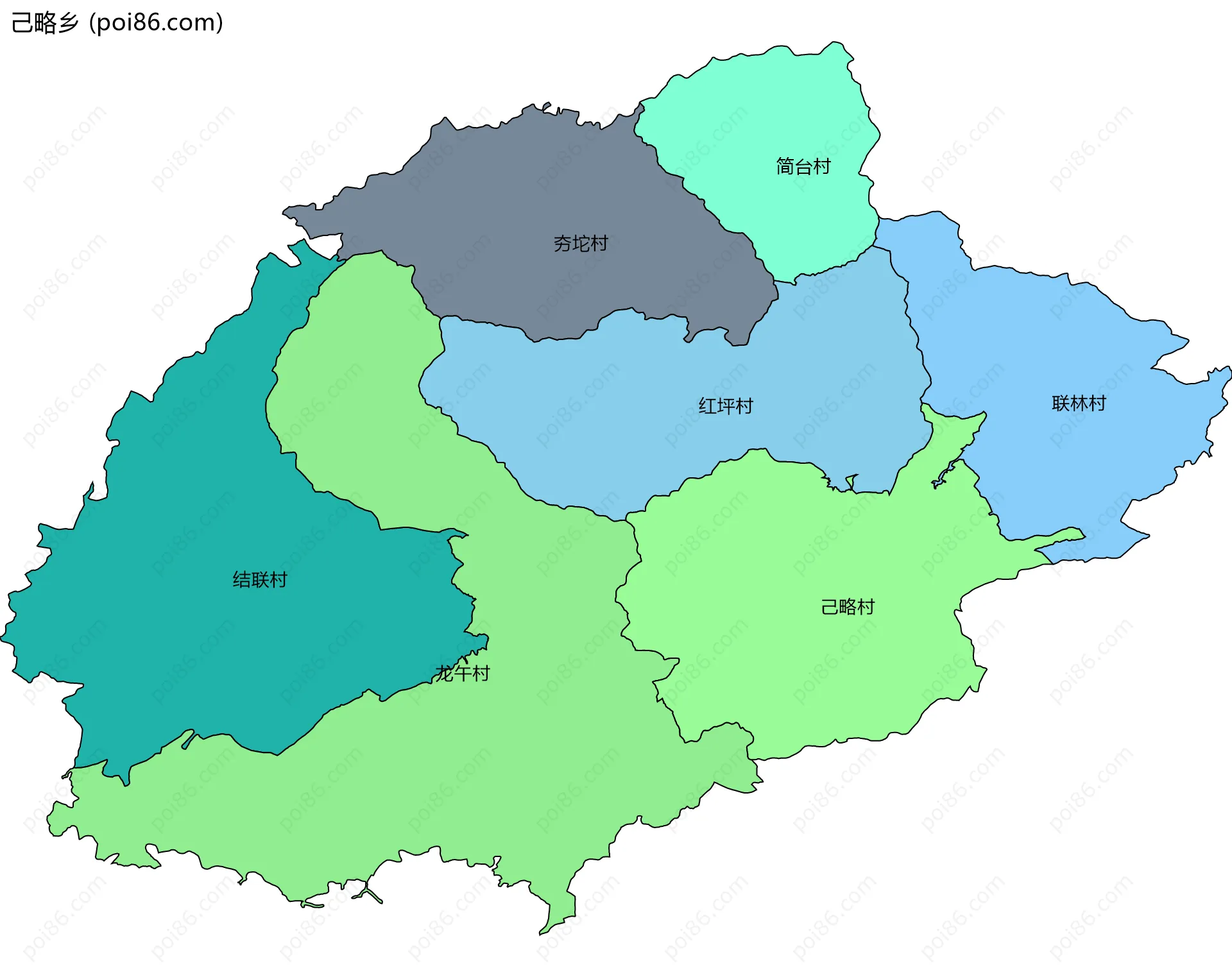 己略乡边界地图(五级行政区划)