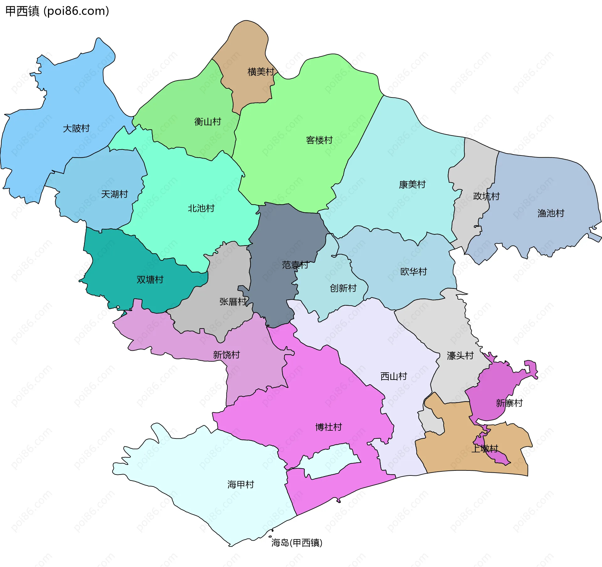 甲西镇边界地图(五级行政区划)