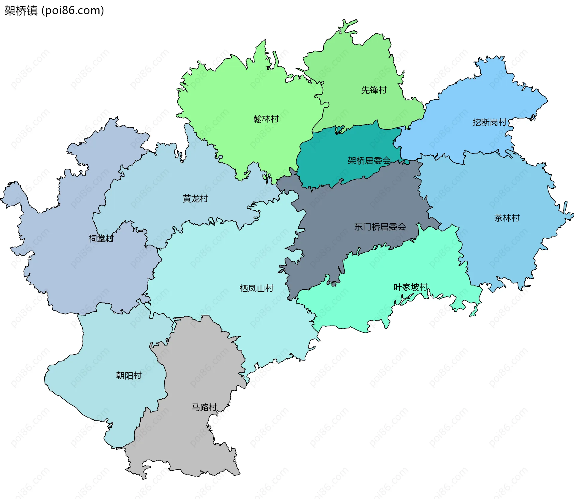 架桥镇边界地图(五级行政区划)