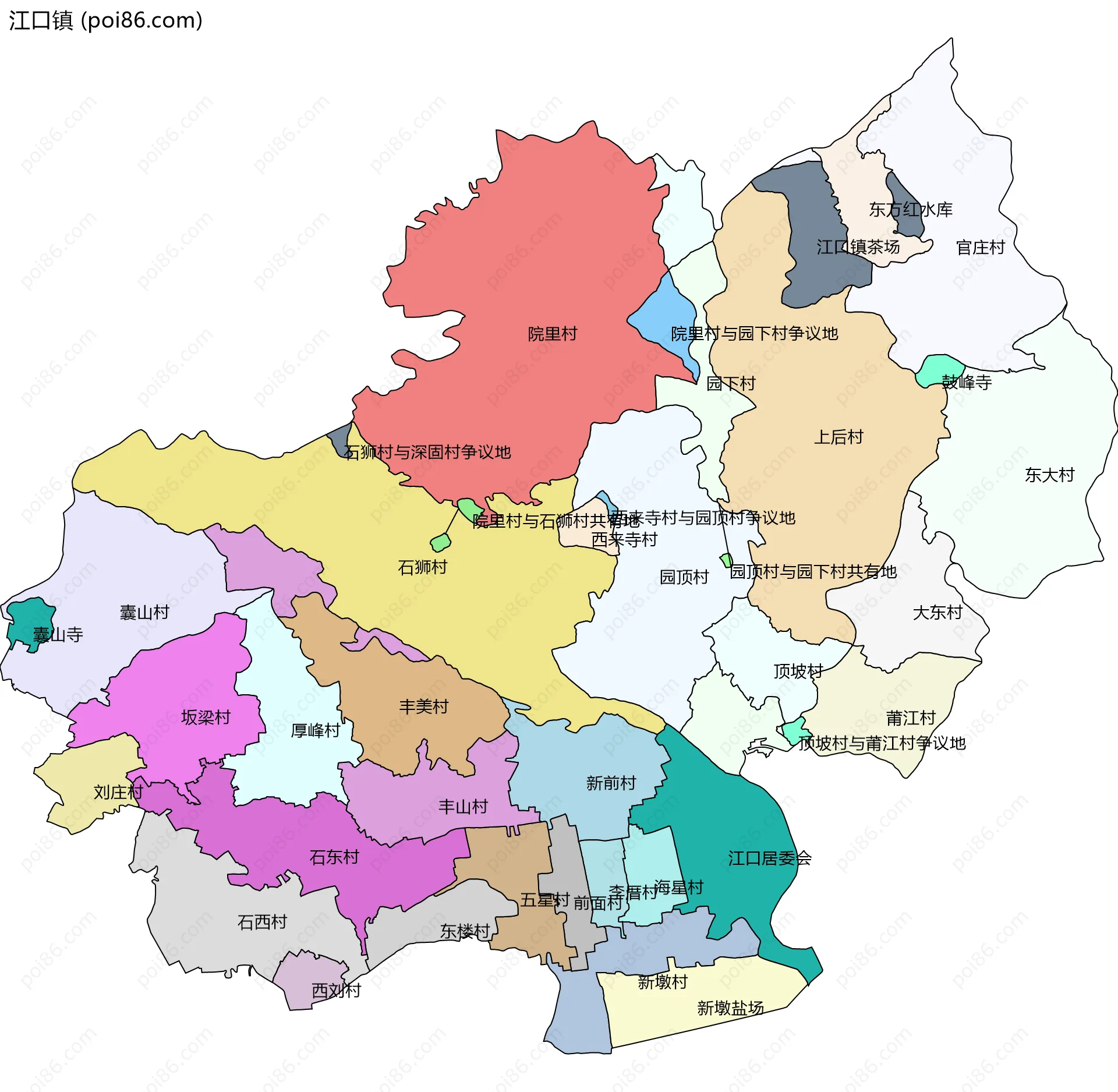 江口镇边界地图(五级行政区划)