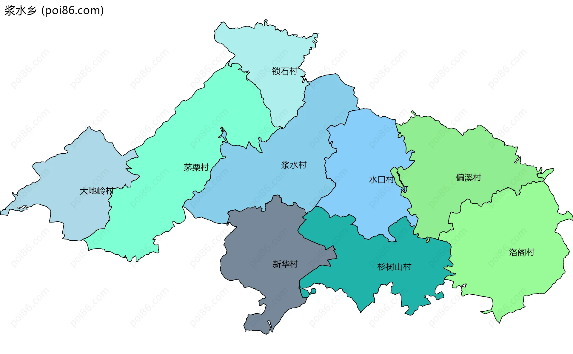 浆水乡边界地图(五级行政区划)
