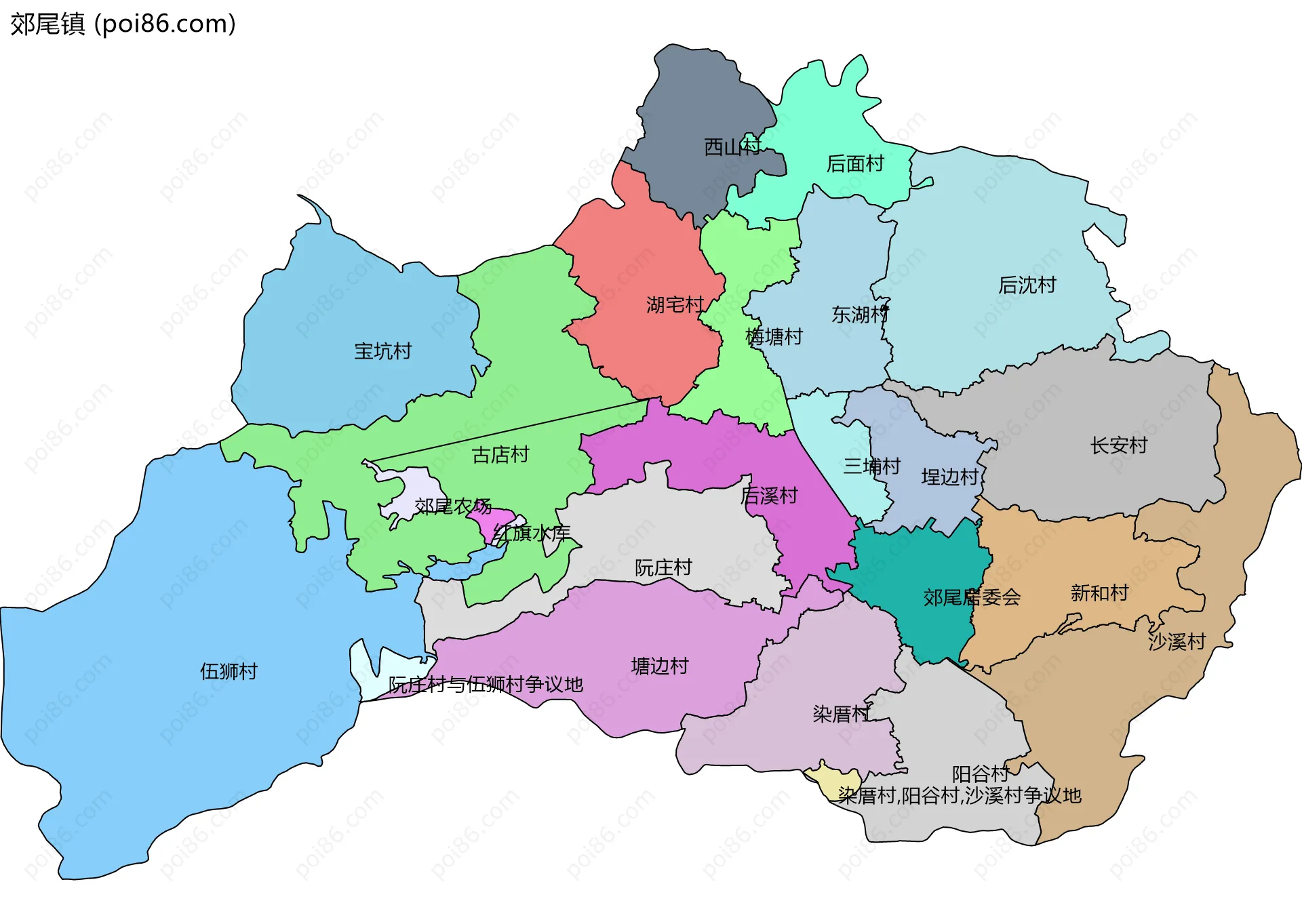 郊尾镇边界地图(五级行政区划)