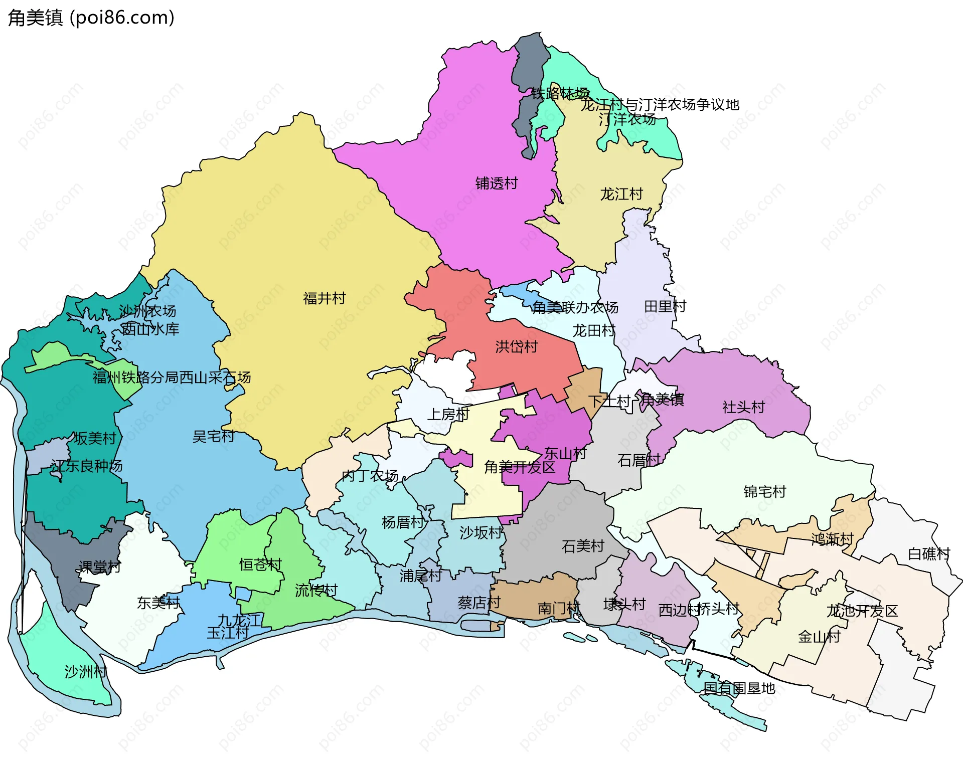 角美镇边界地图(五级行政区划)