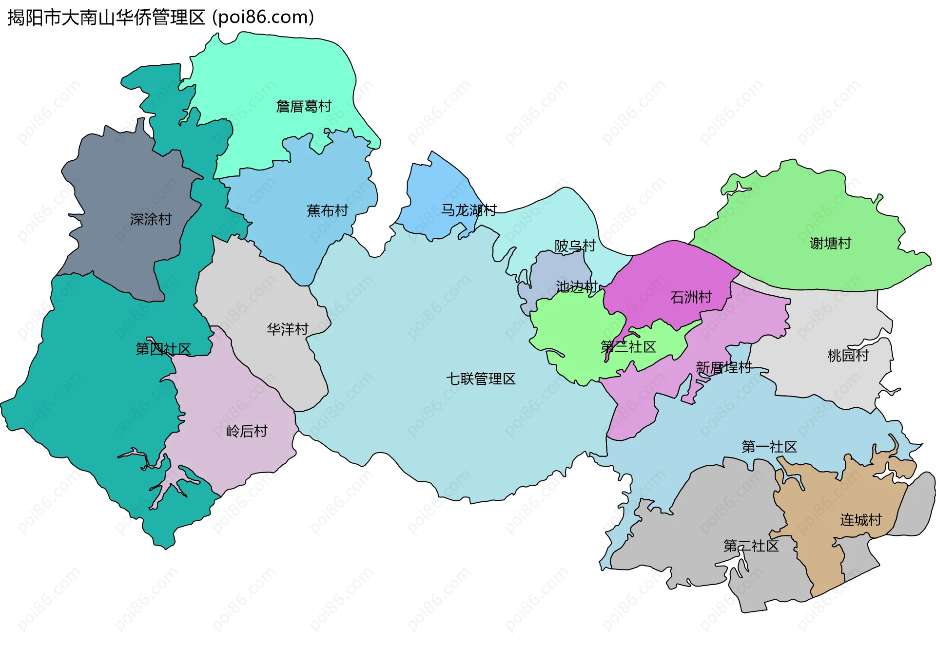 揭阳市大南山华侨管理区边界地图(五级行政区划)