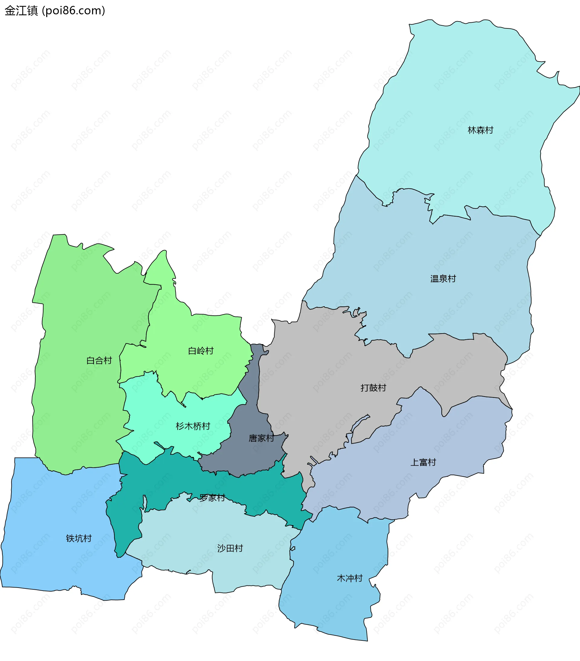 金江镇边界地图(五级行政区划)