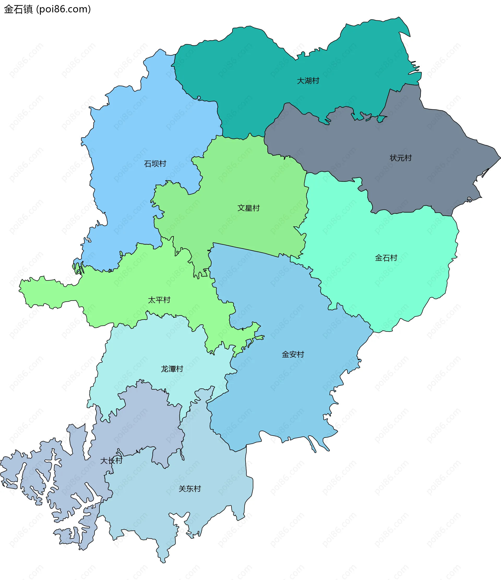 金石镇边界地图(五级行政区划)