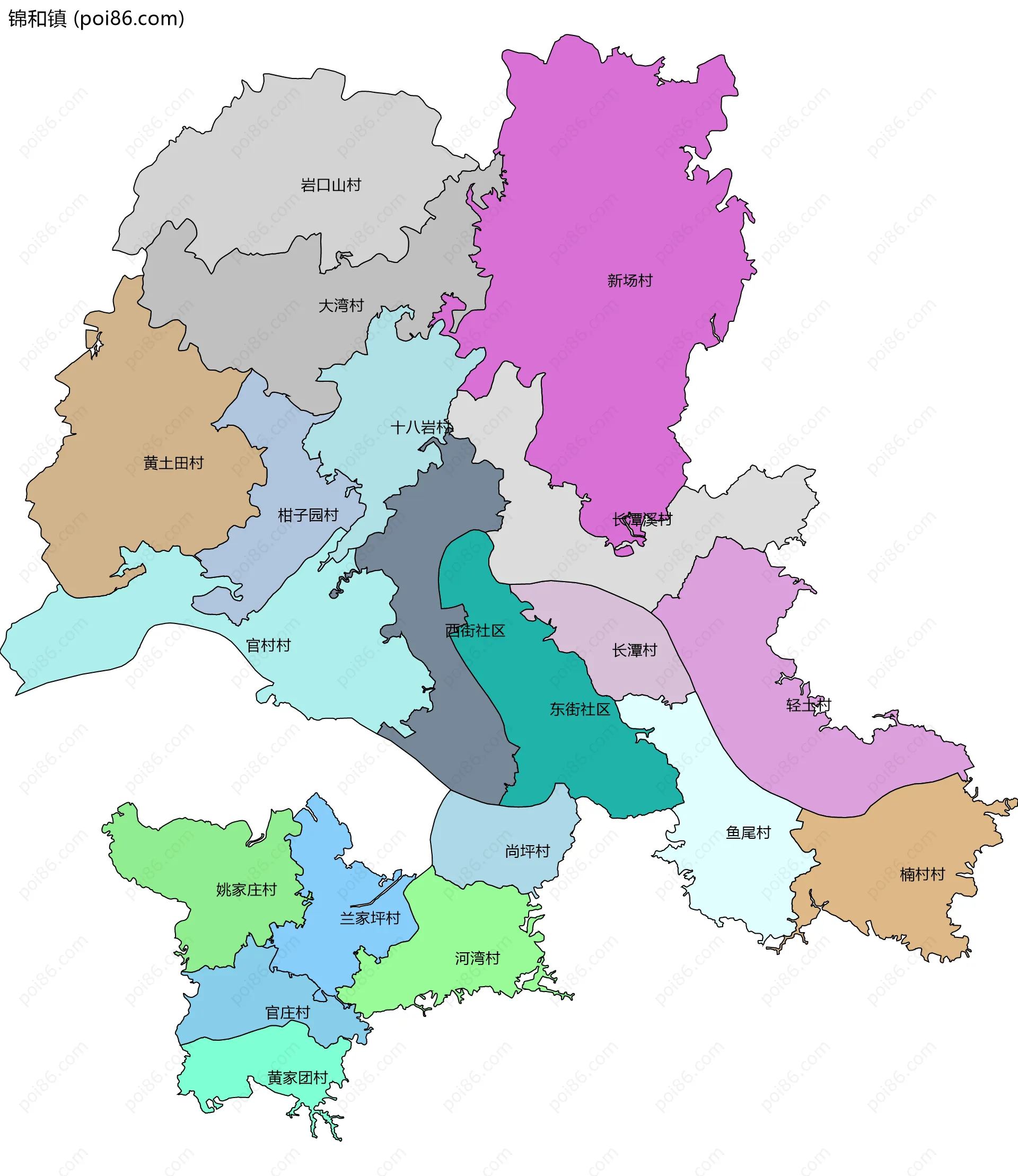 锦和镇边界地图(五级行政区划)